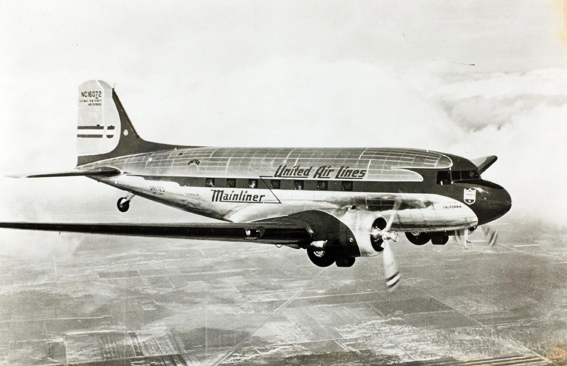 One 1930s invention would seriously revolutionize commercial air travel. The Douglas DC-3 had its first flight in 1935 and raised the bar when it came to commercial airliners. It was larger, faster and more comfortable than any model that had preceded it and it was soon snapped up by industry heavyweights such as Delta, TWA, American and United. A United Douglas DC-3 aircraft is pictured here cruising through the air.