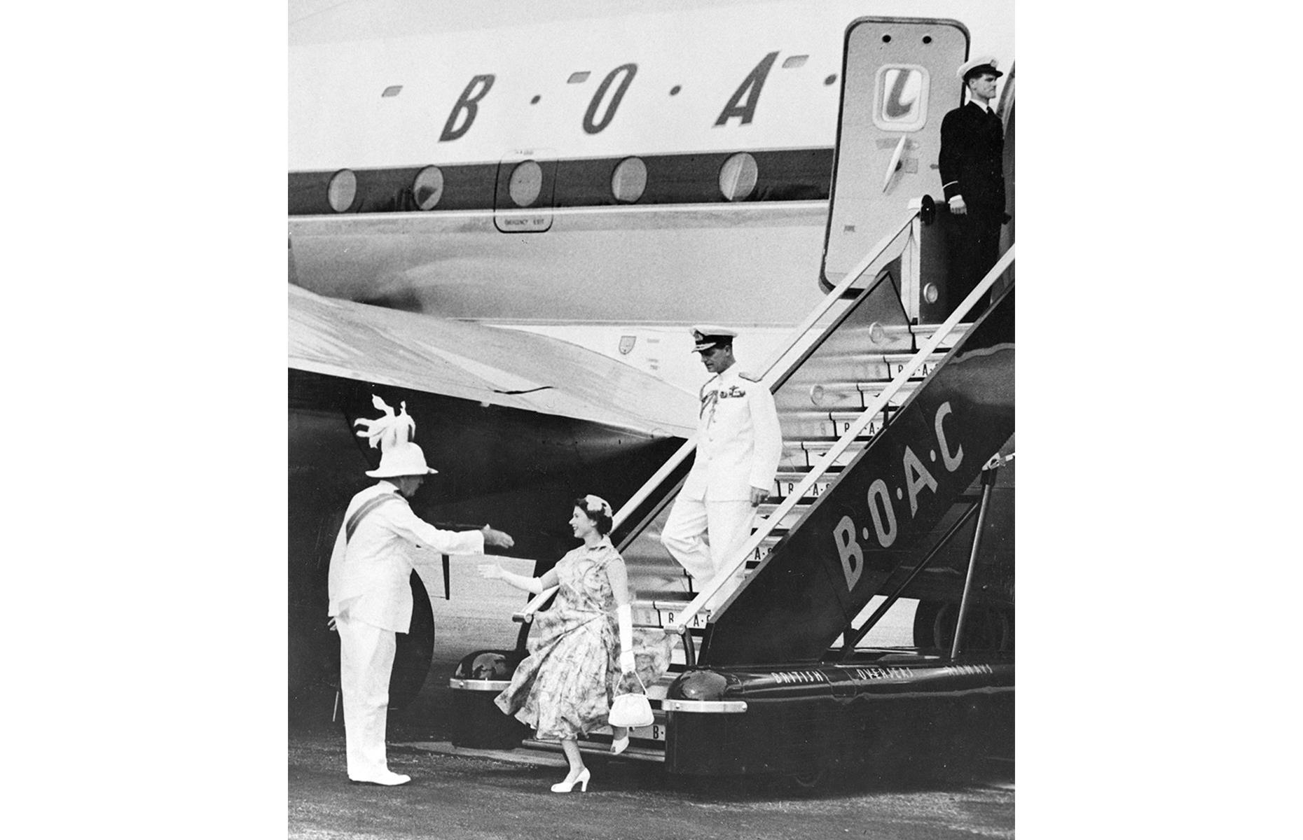 Though commercial aviation was developing at an alarming rate, it hadn't quite opened up to the masses yet. In this decade, plane tickets were still very expensive, so air travel was the domain of the wealthy and elite. Fit for royalty, this BOAC flight landed Her Majesty the Queen safely in Bermuda in 1953: she visited the country just months after her coronation.