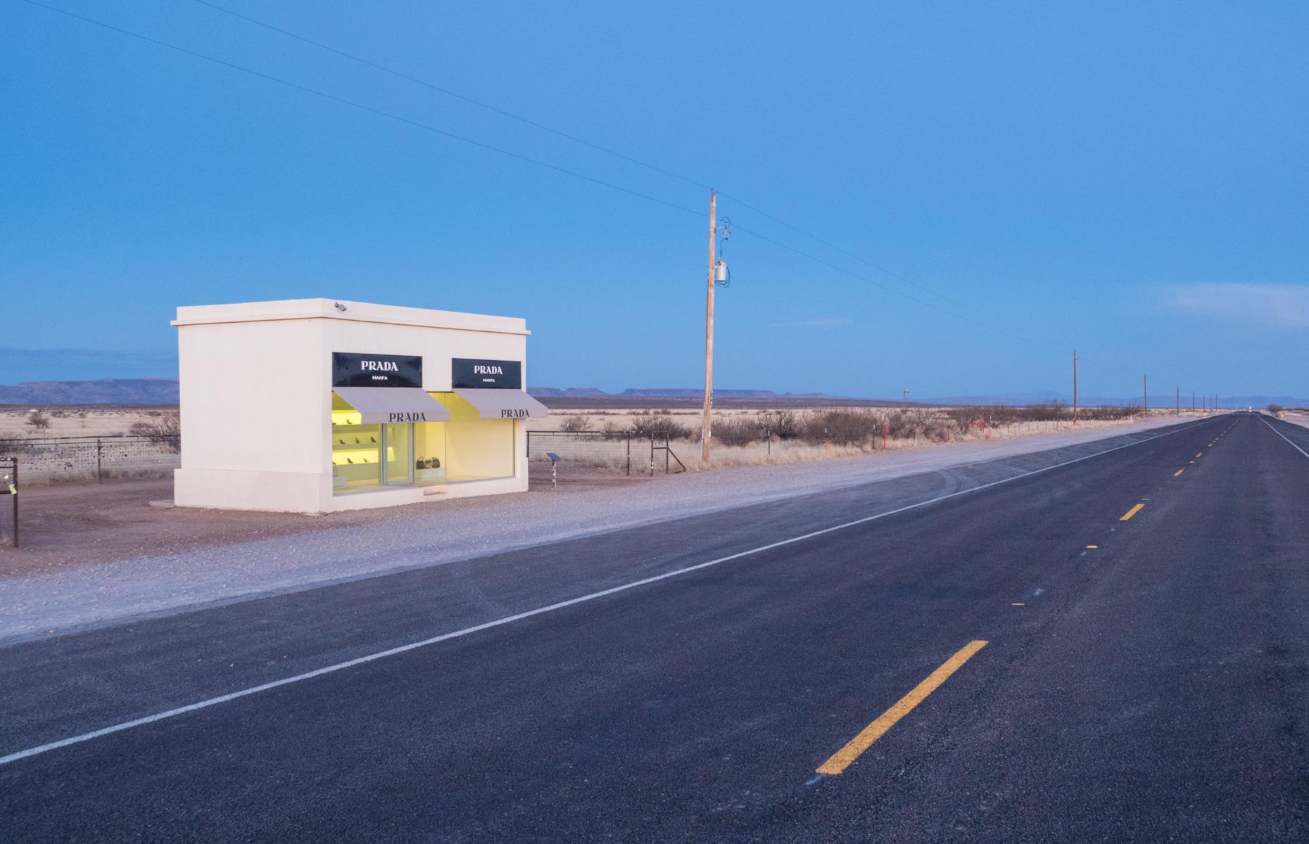 <p>Desert oases usually take the form of watery pools – but this looks like something springing from the imagination of a tired, hallucinogenic fan of high fashion. In some ways it is an illusion, as this Prada boutique on US Route 90 is actually an art installation, created in 2005 by Berlin-based artists Elmgreen and Dragset. And, although it does have real merchandise on display, the bags are bottomless and all the shoes are right-footed.</p>