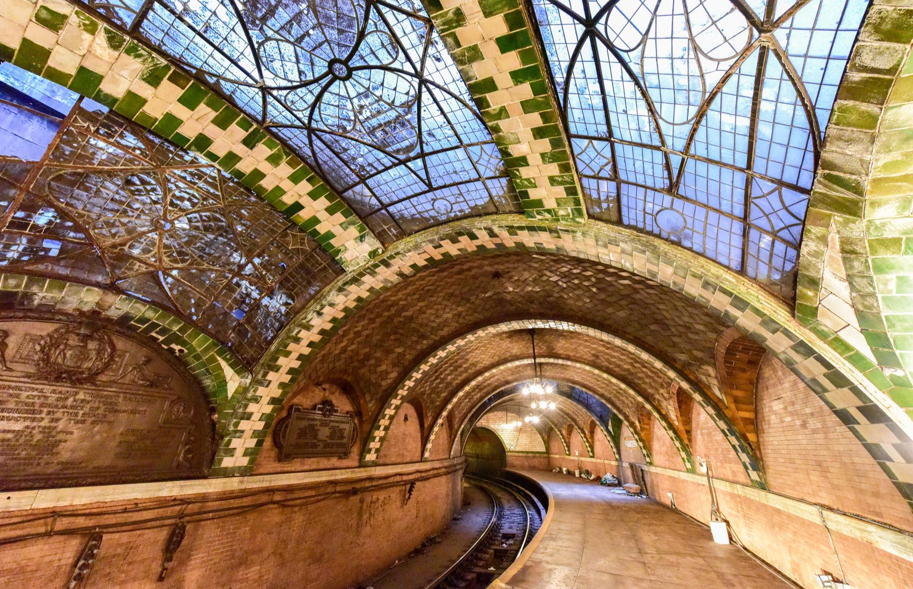 <p>With its leaded skylights, vaulted tile ceiling and chandeliers, the abandoned City Hall subway station makes you wonder why other stations have to look so functional. City Hall opened in 1904 but closed in 1945 due to short platforms. New York Transit Museum usually runs regular tours of the station but they have been temporarily suspended due to COVID-19; <a href="https://www.nytransitmuseum.org/">check the website for updates</a>. Take a look at more <a href="https://www.loveexploring.com/galleries/81623/incredible-abandoned-subway-stations-from-around-the-world">amazing abandoned subway stations around the world</a>.</p>