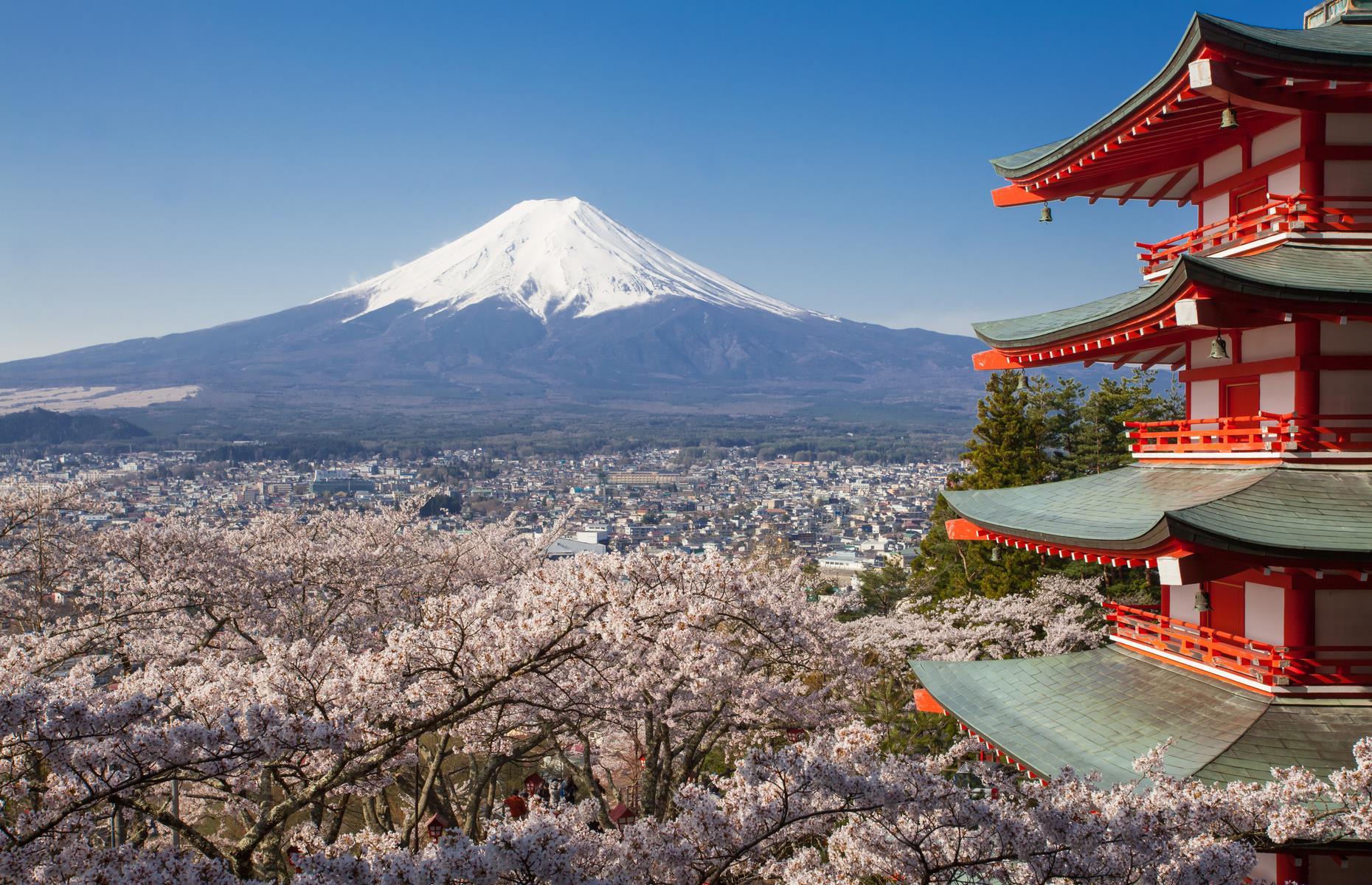 <p>Around 60 miles (100km) from <a href="https://www.loveexploring.com/guides/64444/explore-tokyo-what-to-do-where-to-eat-and-sleep">Tokyo</a>, Mount Fuji is Japan’s most iconic peak and some would say that the snow-capped view is best appreciated from afar. Fuji-san, as it’s known locally, is long overdue an eruption as the last time it happened was 1707.</p>