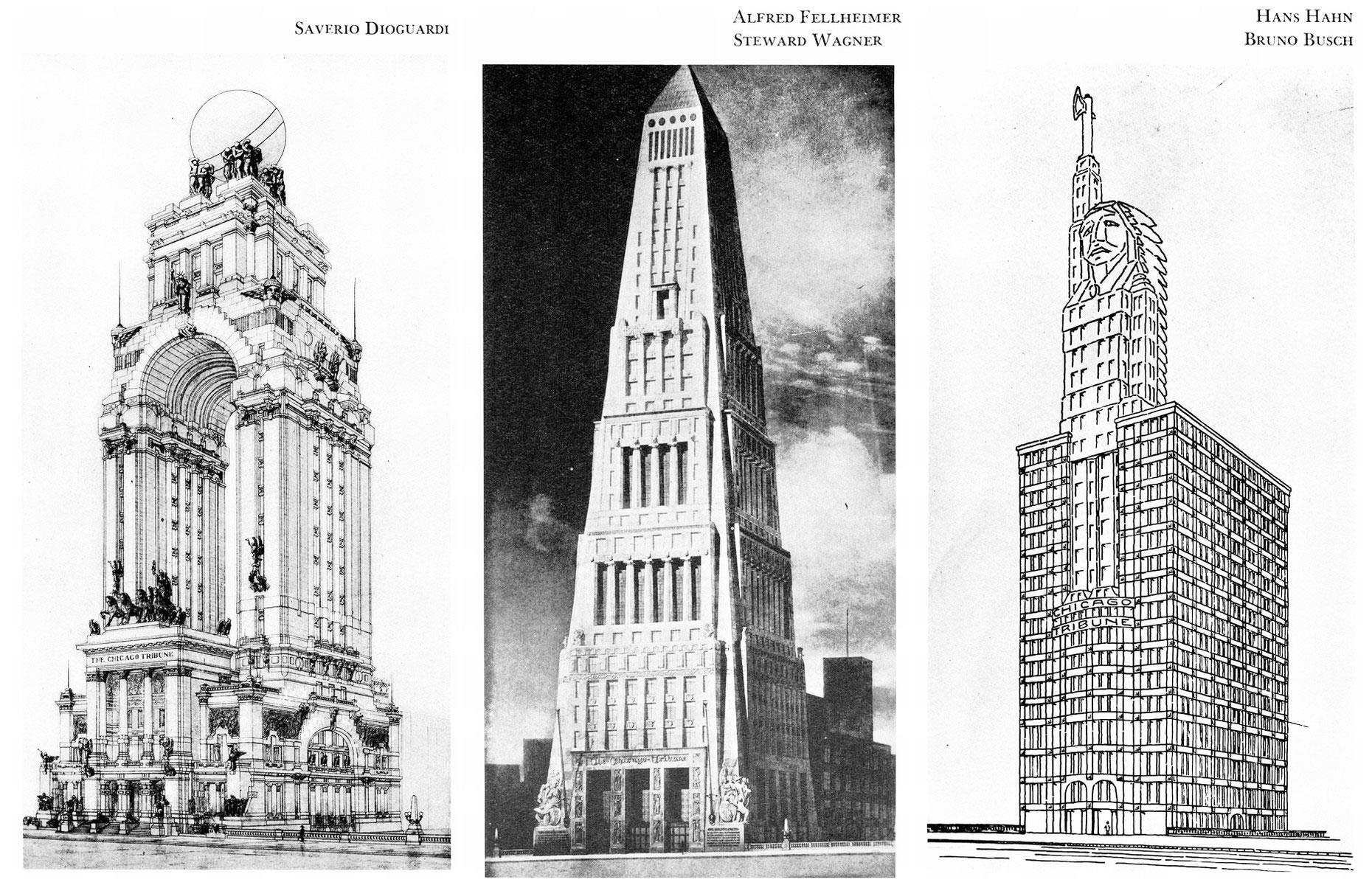 Hood and Howells' Neo-gothic design was one of 259 entries in an international competition launched in 1922 to create a new HQ for the Chicago Tribune newspaper. Some of the more outlandish entries included an arched building crowned by a globe, an Art Deco pyramid and a skyscraper featuring the head of a Native American chief.