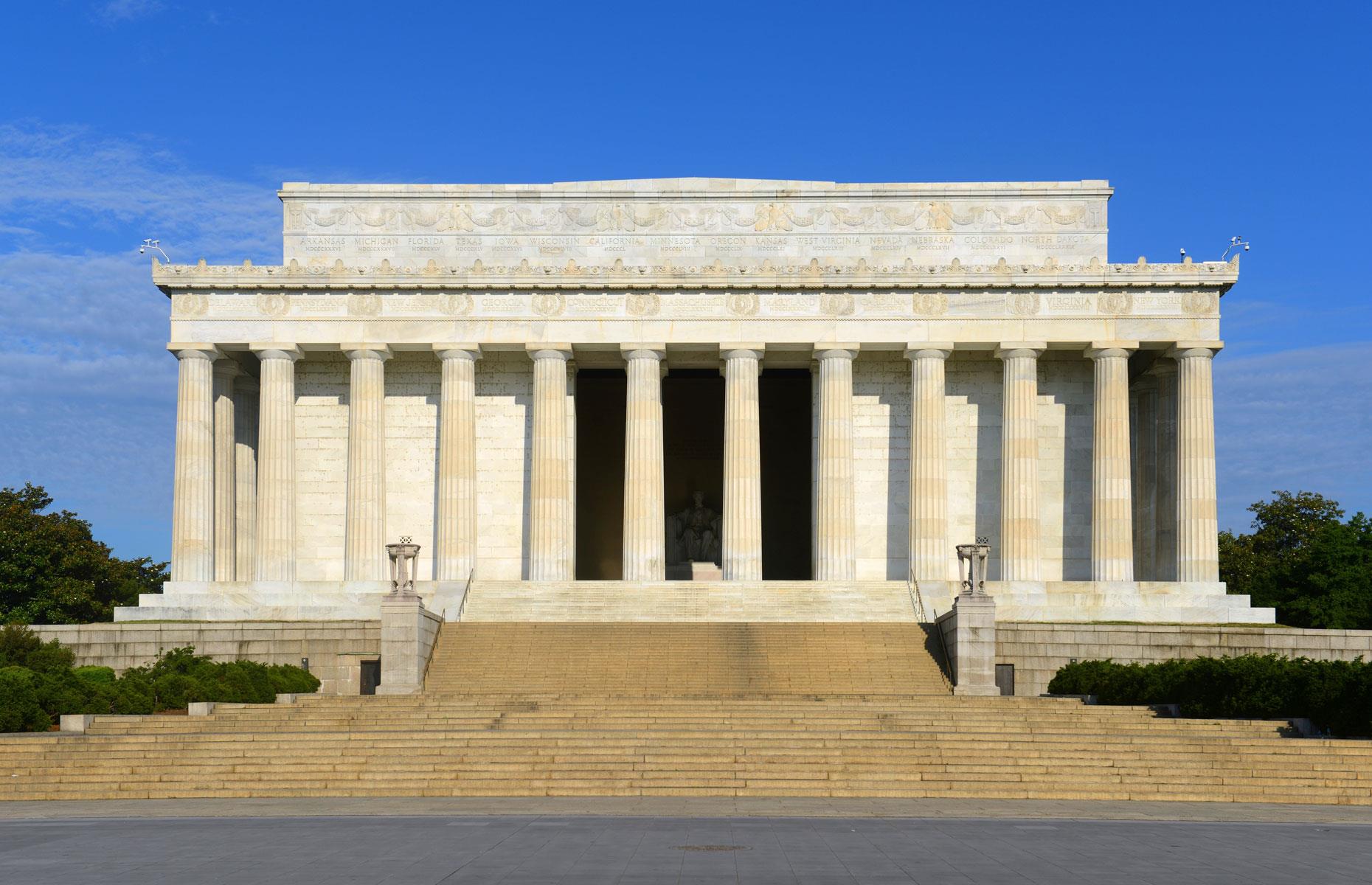 While Washington missed out, America's monument to Abraham Lincoln does take the form of a Greek Doric temple, complete with columns and classical sculptures. Completed in 1922, the Washington DC memorial was designed by architect Henry Bacon.