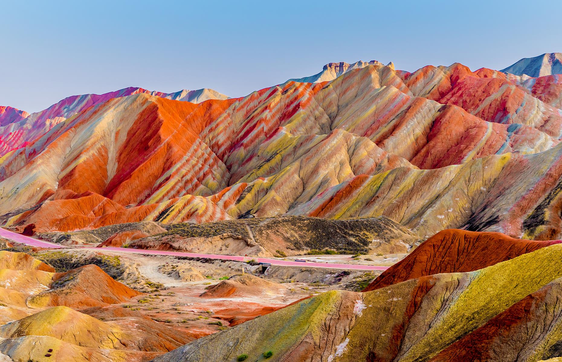 Slide 43 of 43: The rainbow-hued mountains in Zhangye National Geopark look just like an artist's brush strokes. Part of a UNESCO World Heritage Site, this stunning formation was created by natural erosion, when layers of sand, silt, iron and minerals blended together to create a kaleidoscope of colors. The incredible park appears to have been decorated by Mother Nature herself.