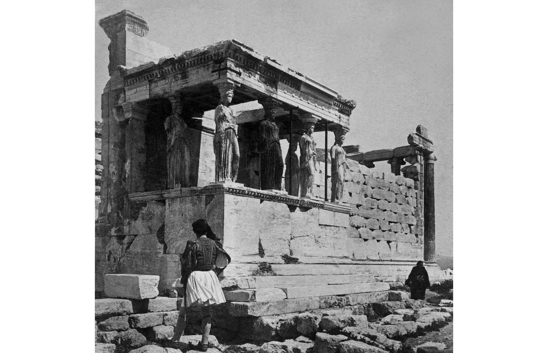 <p>The UNESCO World Heritage Site of Acropolis in Athens is one of the oldest and most famous archaeological sites in the world. Located on a limestone hill above the city, it has been inhabited since prehistoric times, and today it’s a popular attraction usually visited by 14.5 million people each year. Pictured here in 1897 is the Erechtheion Temple, which was built between 421 and 406 BC.</p>