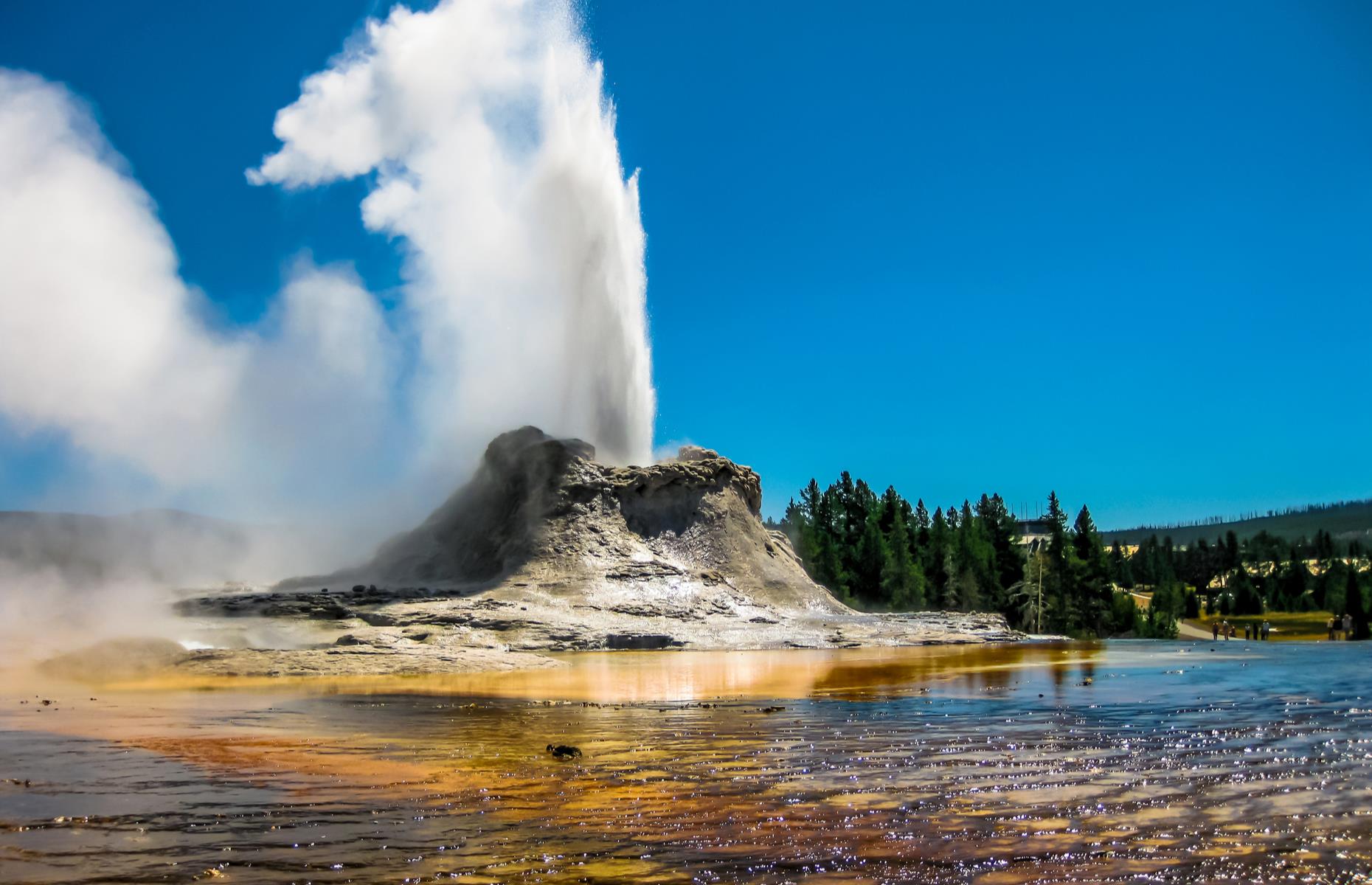 Slide 49 of 49: Cone-shaped Castle Geyser (pictured) is actually larger and older than its famous sister, though eruptions are less frequent. But when Castle does put on a show, waters can shoot up to 90 feet (27m). In winter, when visitation is low, you might well have areas of the fizzing geyser basins all to yourself too. Some facilities, including accommodations and outfitters, are closed at present – see the NPS website for details.  Love this? Now check out the beautiful historic homes in America you can actually visit