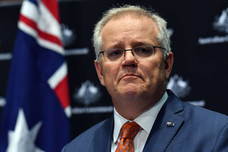 CANBERRA, AUSTRALIA - OCTOBER 08: Prime Minister Scott Morrison during a press conference in the Main Committee room at Parliament House on October 08, 2020 in Canberra, Australia. Prime Minister Morrison has announced that Minister for Finance Senator Mathias Cormann will become Australia’s candidate for Secretary General of the Organisation for Economic Co-operation and Development (OECD), with Senator Simon Birmingham undertaking the role of Leader of the Government in the Senate and Senator Michaelia Cash will become Deputy Leader. (Photo by Sam Mooy/Getty Images)