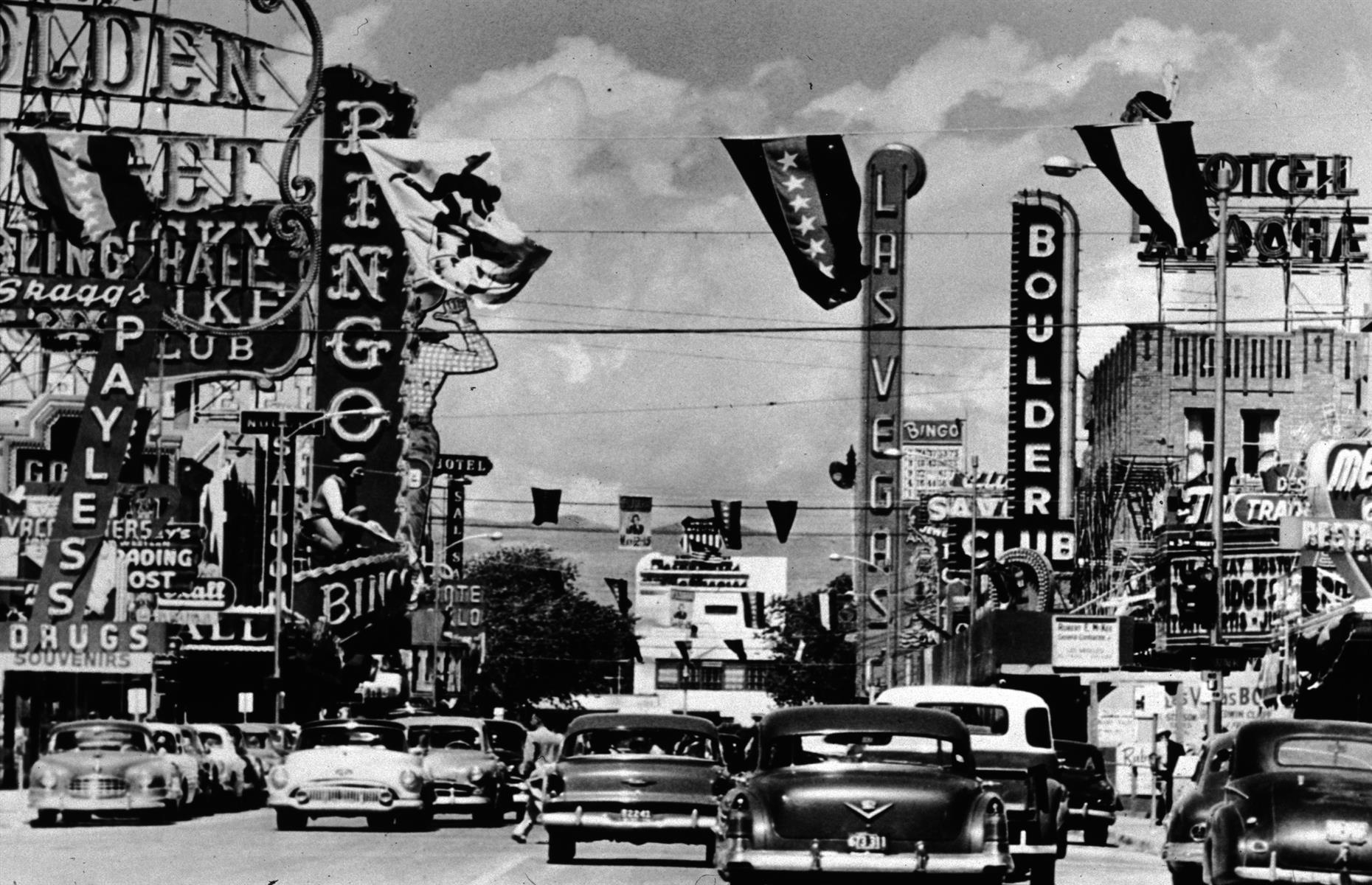 <p>After gambling became legal once again in 1931, Las Vegas started its rise to become the country’s gaming capital. The desert metropolis’ population swelled as workers arrived to work on the Hoover Dam and small casinos and showgirl venues opened on Fremont Street. Pictured here in the mid-1950s, it was the first street in the city to be paved in 1925. The first hotel-casino, El Rancho Vegas, opened on Highway 91 in 1941, with others soon following and the section became known as “The Strip”. <a href="https://www.loveexploring.com/galleries/99342/sin-city-secrets-the-incredible-story-of-las-vegas?page=1">Learn more about Vegas' history here</a>.</p>