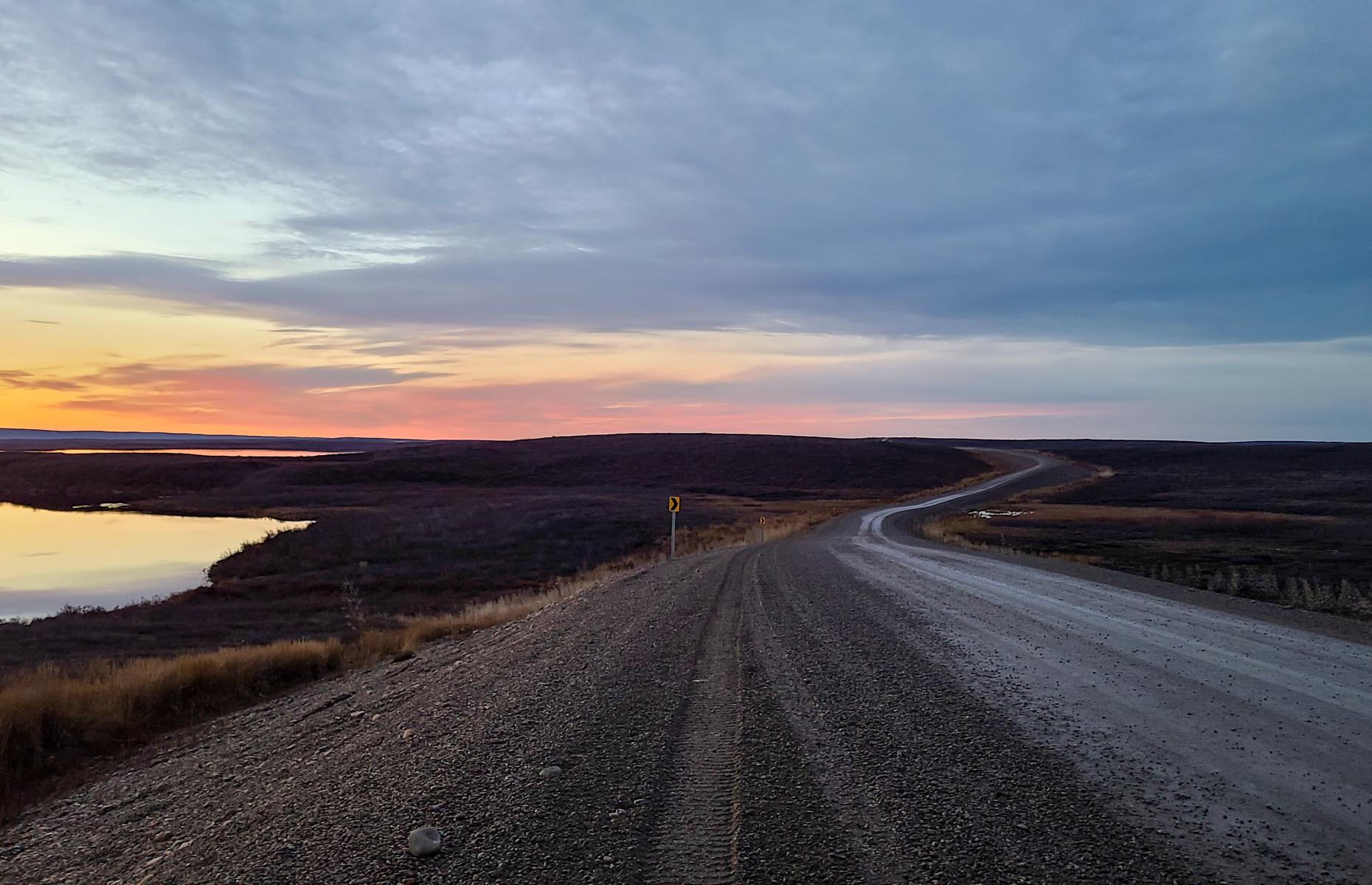 It’s easy to get just about anywhere by road in the southern part of Canada, but building roads in the Arctic is tricky business. Getting from Inuvik to the Arctic Ocean previously was only possible by plane or a winter-only ice road, but in 2017 the 86-mile (138 km) Inuvik-Tuktoyaktuk Highway opened, allowing visitors to drive directly to the Inuvialuit hamlet of Tuktoyaktuk. The road is rugged and somewhat difficult to drive, but it is the first Canadian all-weather road to the Arctic Ocean.