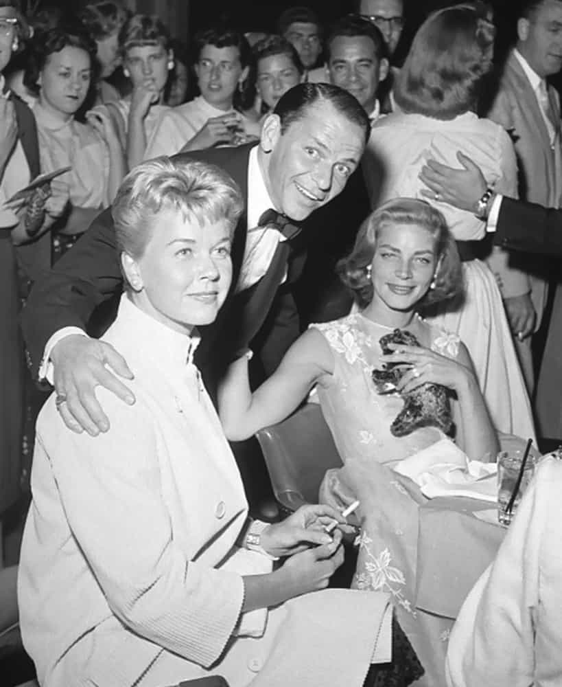 Schauspieler Doris Day, Frank Sinatra und Lauren Bacall im Sands Hotel in Las Vegas.
