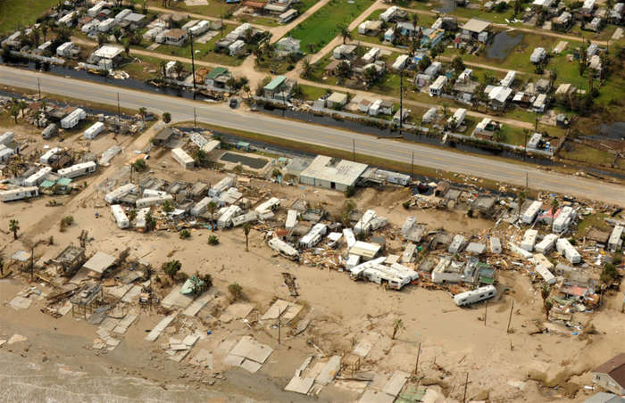 56 of 64 Photo in Gallery: The city of Galveston in Texas was hit by another powerful hurricane, 108 years after the 1900 storm decimated the island city. Hurricane Ike made landfall here on 13 September 2008, leading to a storm surge in coastal Texas and severe flooding damage. It also led to great destruction and loss of life in both Haiti and Cuba.