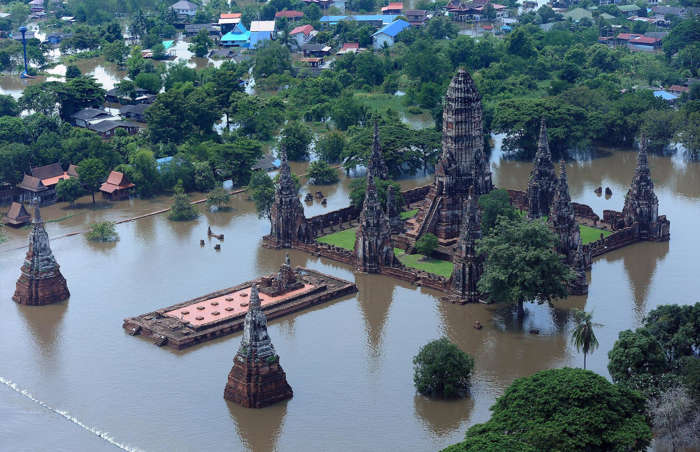 58 of 64 Photo in Gallery: Thailand suffered its worst floods in decades during 2011 and 2012, triggered by heavy monsoon rain. More than a third of the country's provinces were inundated with water, including parts of Bangkok and the UNESCO World Heritage Site, Chaiwatthanaram Temple, located in the ancient Thai capital of Ayutthaya (pictured). The floods resulted in over 800 deaths and also affected parts of Cambodia and Vietnam.