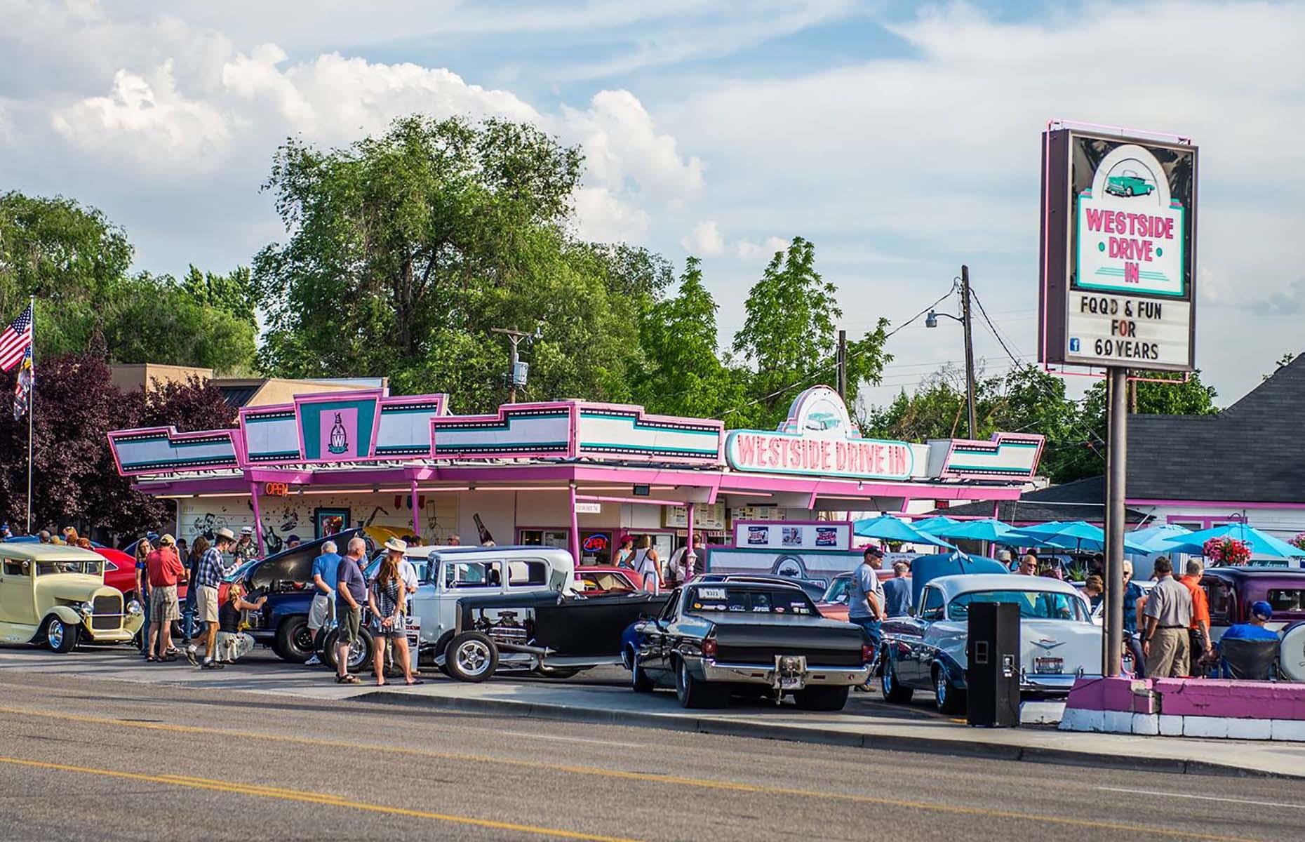 <p>If you’re passing through Boise, Westside Drive In is a must-visit. At what other pink and turquoise 1950s drive-in can you get prime rib, a full rack of pork ribs or its signature dish the <a href="https://westsidedrivein.com/files/2019/07/Westside_Drive-In_Menu.pdf">Idaho ice cream potato</a> (ice cream shaped like a potato)? It has two charming outposts, one on West State Street and one on Parkcenter Boulevard.</p>