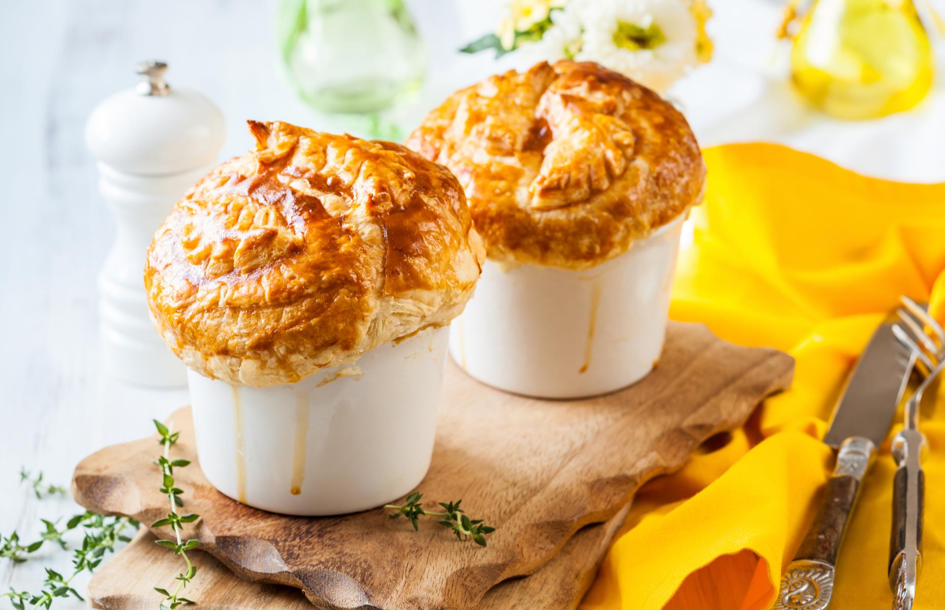 Slide 9 of 31: These cute individual pies can be prepared in advance and left in the fridge until you are ready to bake them. You can use any firm white fish in place of the cod, which is poached in stock. The stock is then thickened to make the sauce, adding sautéed leeks and creamy blue cheese. They are topped with a puff pastry lid. Get the recipe for cod, leek and blue cheese pies here