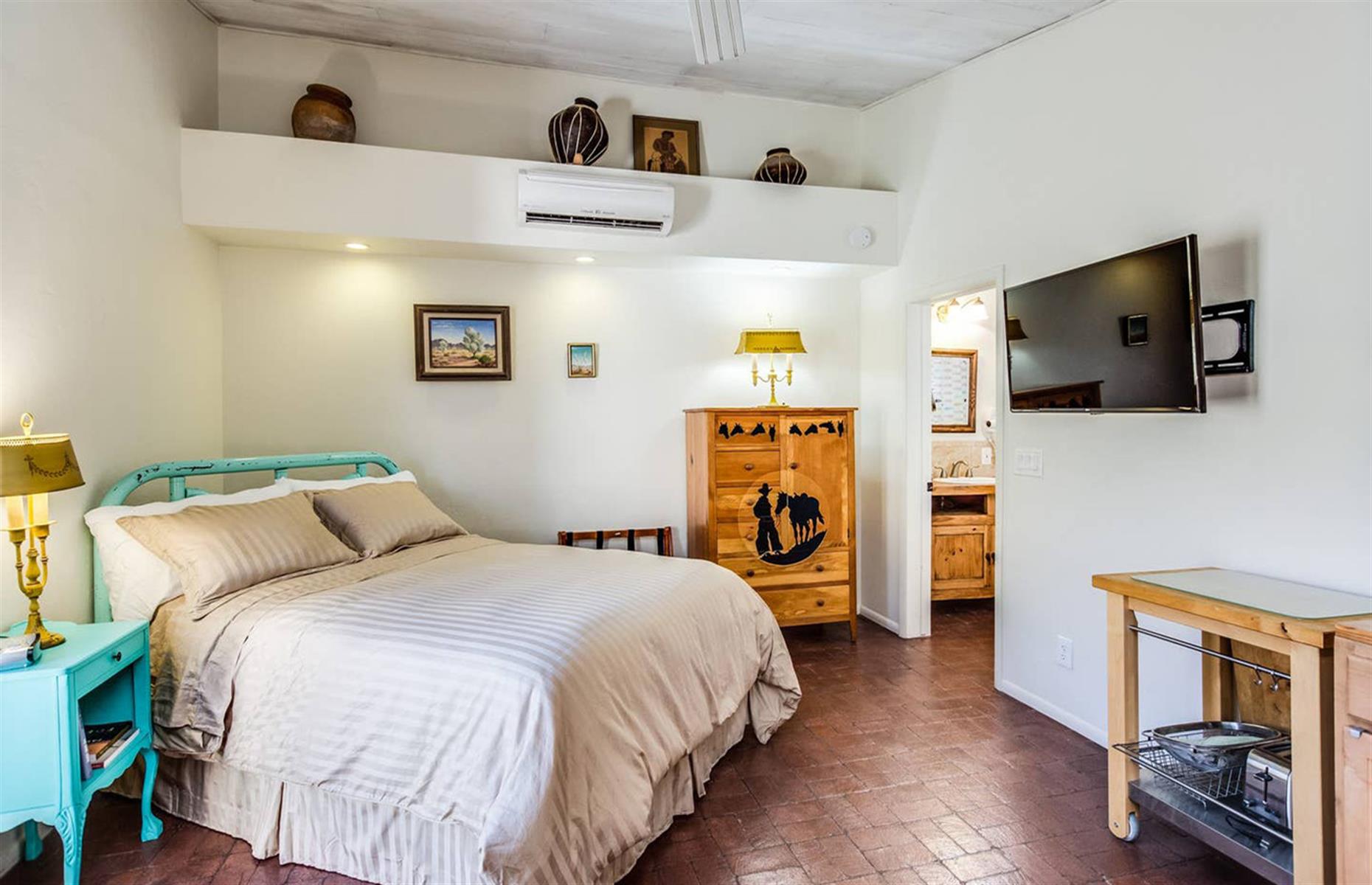 <p>Located in central Tucson with a view to the north of the Catalina Mountains, <a href="https://www.airbnb.co.uk/rooms/29280682">this studio</a> has a private walled patio and offers access to a secure parking space. Downtown Tucson is only 20 minutes away, however, there are plenty of shops, bars and restaurants nearby the studio as well. (Be sure to check the opening status of individual outlets before you venture out.) Available to book for $65 a night, the Airbnb itself has a luxury double bed, a full bath and a well-appointed kitchenette. </p>