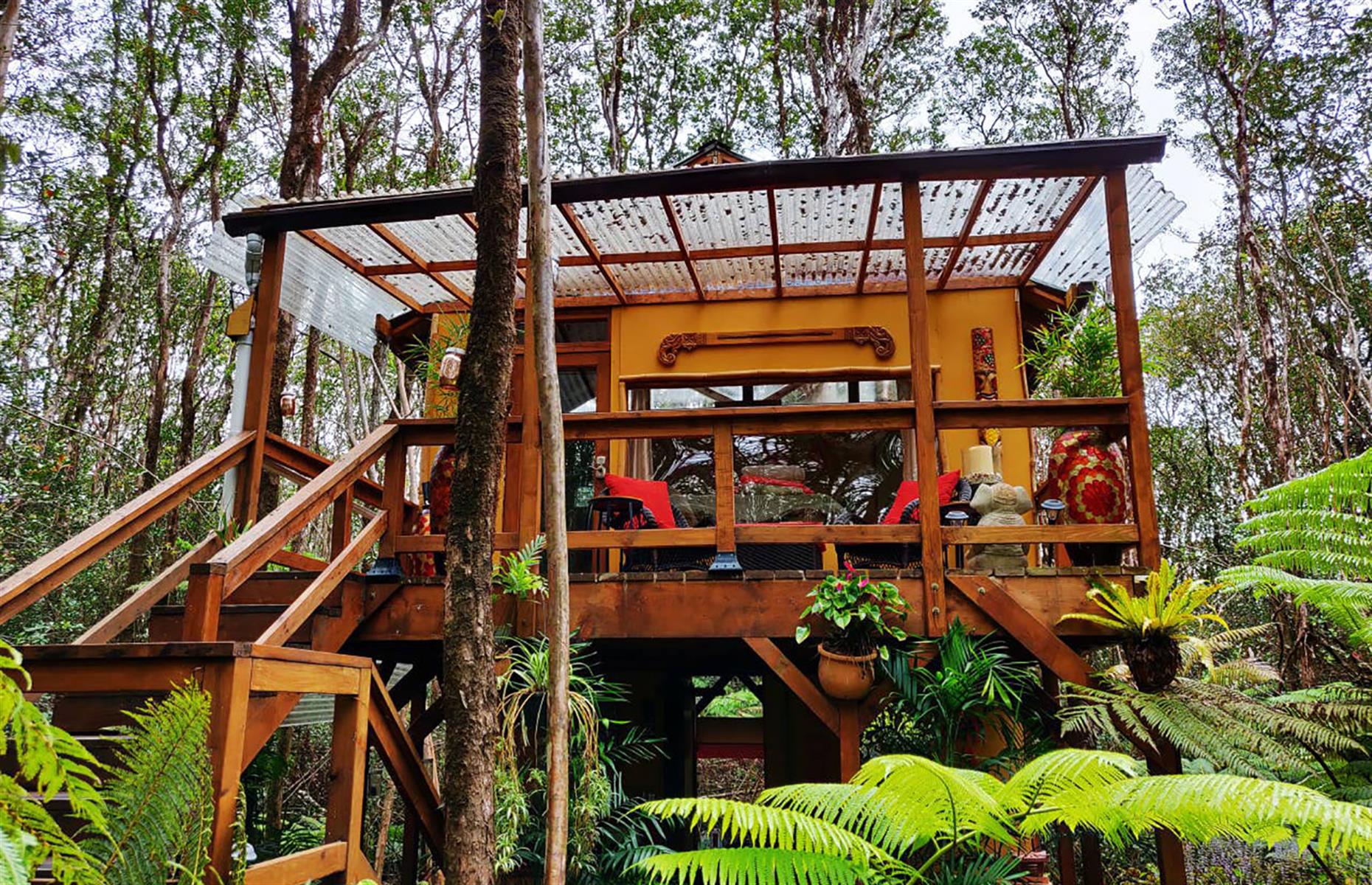 <p>A totally wild getaway hidden in a tropical rainforest, <a href="https://www.airbnb.co.uk/rooms/20151984">this one-bedroom treehouse</a> can be booked from just $110 per night. A place to kick back or a base for the nearby natural wonders, the house is set in a peaceful off-grid spot. Great for couples or solo adventurers, it's eight miles (13km) from the <a href="https://www.nps.gov/havo/index.htm">Big Island's Hawai'i Volcanoes National Park</a> (note that some visitor services here are <a href="https://www.nps.gov/havo/planyourvisit/conditions.htm">currently unavailable</a>) and 21 miles (34km) from the Rainbow Falls.</p>