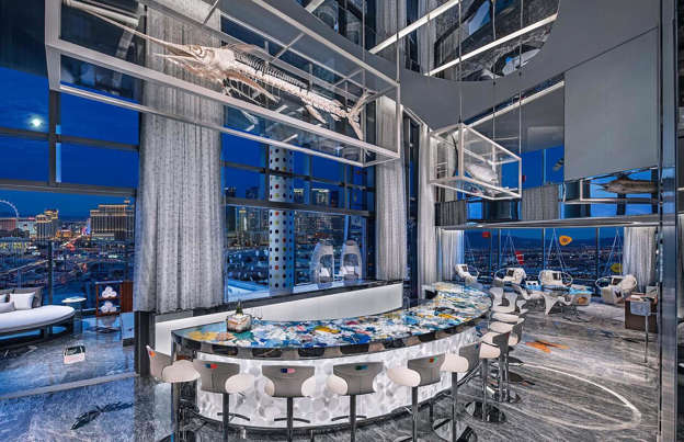 Slide 31 of 34: Unveiled in 2019, the Empathy Suite at the Palms Casino Resort in Las Vegas will set you back a jaw-dropping $200,000&nbspfor a minimum two-night stay. A 9,000-square-foot (836sqm), two-level masterpiece by artist Damien Hirst, it's not your usual hotel room. The suite is decorated with sharks suspended in formaldehyde and in addition to a 24-hour butler service, guests staying at the suite also receive chauffeur service and $10,000&nbspcredit at the resort.