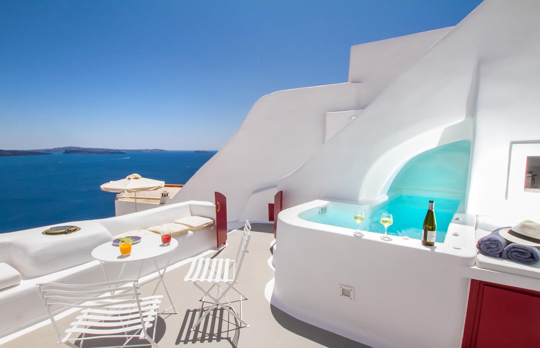 <p>At <a href="https://www.airbnb.co.uk/rooms/433392">Hector Cave House</a> guests can soak up the staggering sight of the Santorini caldera from the private plunge pool. The house, which was once a wine cellar, was carved into the cliff face more than 250 years ago. The stylish interior has two bathrooms, a seating area with a flatscreen TV and space to sleep five.</p>
