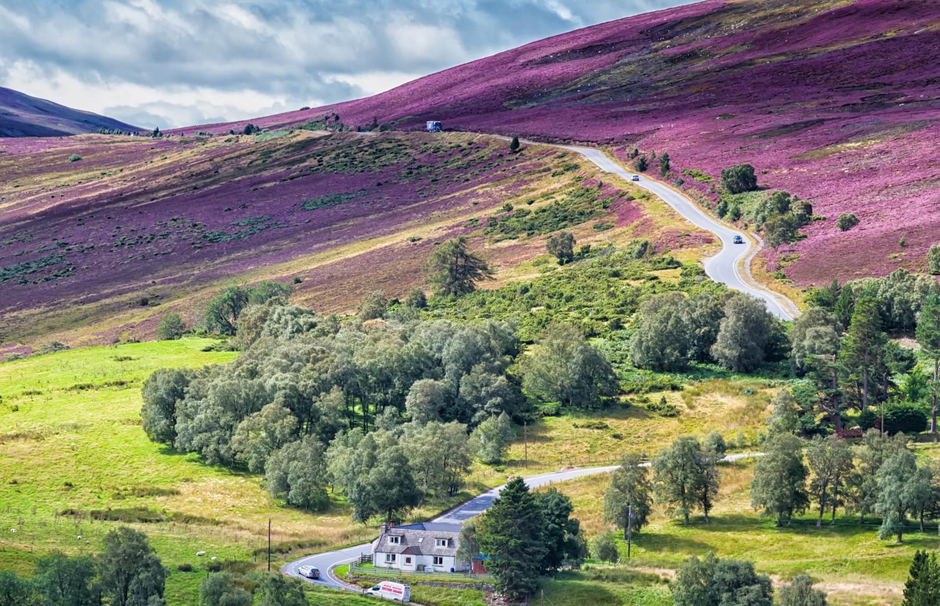 <p>Traversing Britain’s highest public road, the <a href="https://www.loveexploring.com/guides/72685/the-snow-roads-scenic-route-the-ultimate-scotland-road-trip">Snow Roads Scenic Route</a> journeys 90 miles (145km) through the beautiful Cairngorms National Park in the Scottish Highlands. The journey begins near the pretty market village of Blairgowrie, passing the towns of Braemar and Ballater before ending at Grantown-on-Spey, on the northern edge of the mountains. The scenic route slices through hills dotted with crumbling castles, rugged mountains and plenty of jaw-dropping scenery. Discover more of <a href="https://www.loveexploring.com/galleries/97761/the-uks-most-stunning-national-parks?page=1">the UK's most stunning national parks here</a>.</p>