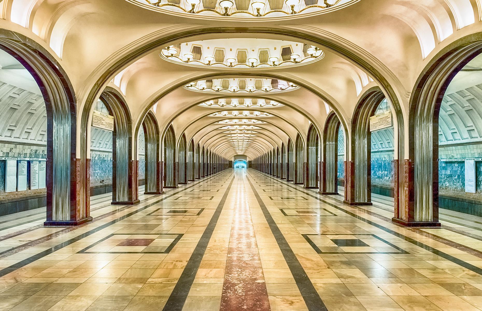 Others, like this station in central Moscow, were simply designed to show off. Mayakovskaya is a great example of pre-Second World War Stalinist architecture and is a nod to the Russian Futurist movement and one of its central figures Vladimir Mayakovsky.