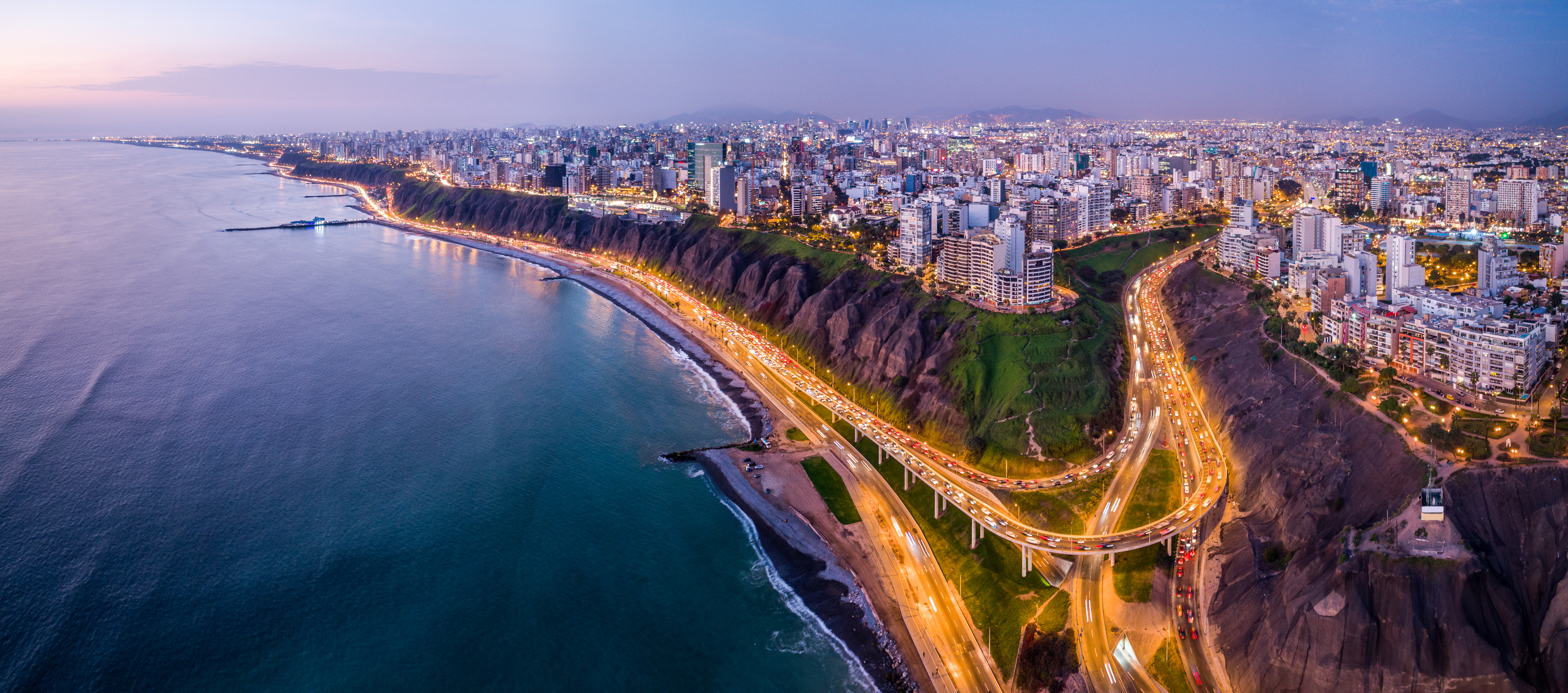 Slide 8 of 41: Aerial view of Lima city from Miraflores at blue time