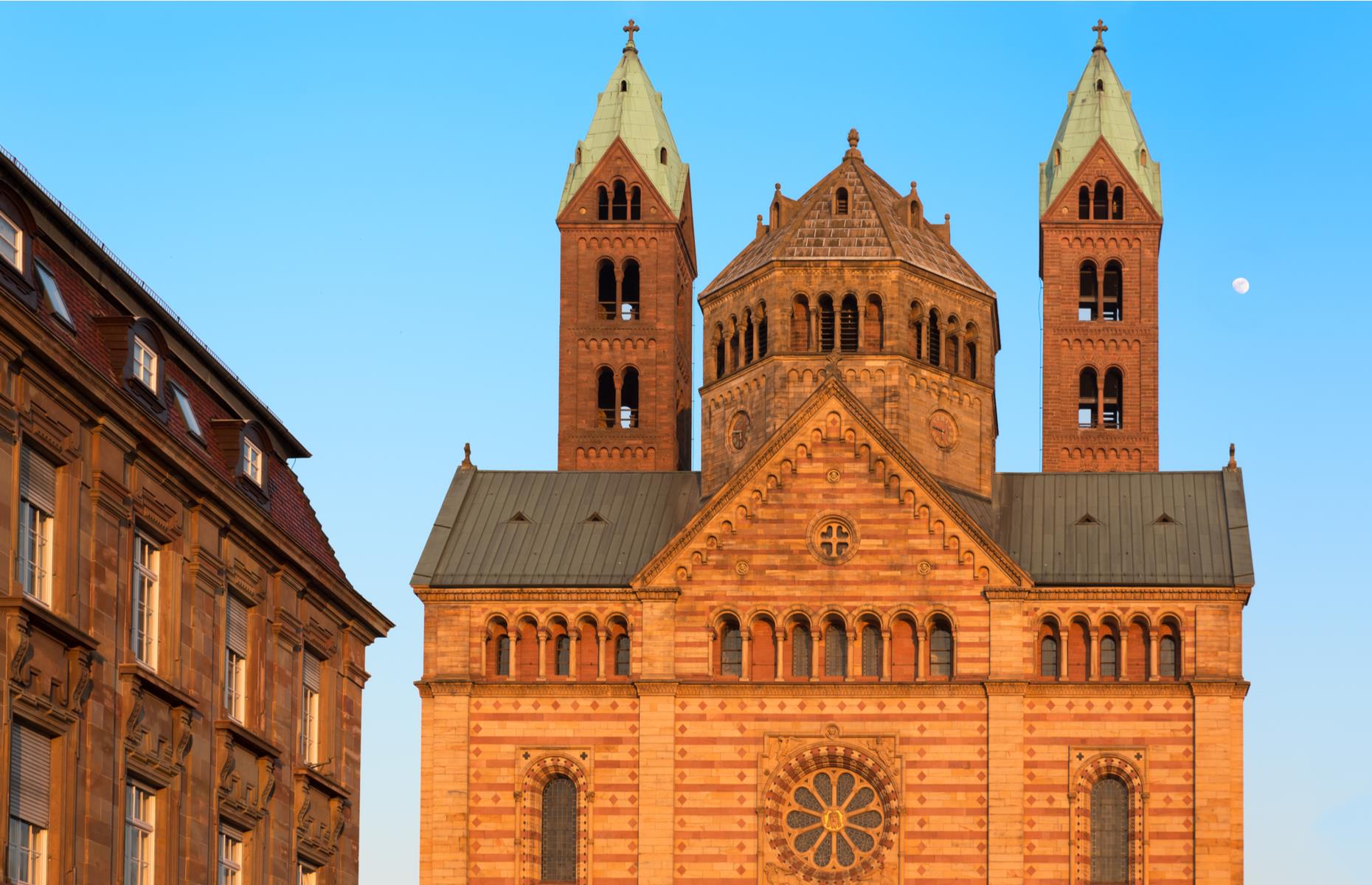 <p>German emperors were buried at <a href="http://whc.unesco.org/en/list/168">Speyer Cathedral</a> for almost 300 years from the late 11th century, which gives some idea as to its importance. It’s also the largest Romanesque church in the world, having been extended from a flat-ceilinged basilica to a grand vaulted structure in 1077. The significance of the church goes beyond its size, though. Its groundbreaking design, from the gallery that encircles the building to the series of arcades, was hugely influential on European architecture.</p>