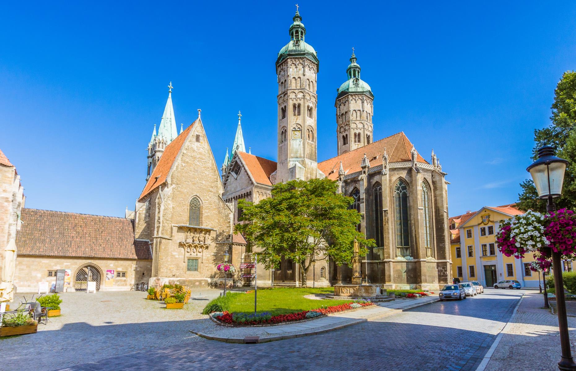 <p>The dramatic spires of this 11th-century cathedral can be seen from pretty much every part of the town of Naumburg, towering above pretty red-roofed buildings and gazing across at surrounding hills and vineyards. The Cathedral of St Peter and St Paul, or <a href="https://www.naumburger-dom.de/en/">Naumburg Cathedral</a>, encompasses Romanesque and Gothic features, and is just as beguiling on the inside. Its choir is dotted with life-size statues of the cathedral’s founders including Uta, described as the most beautiful woman of the Middle Ages.</p>