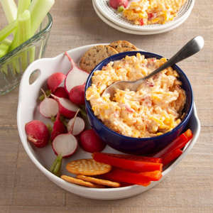 a bowl of food on a plate: Easy Pimiento Cheese Exps Ft20 258985 F 1217 1