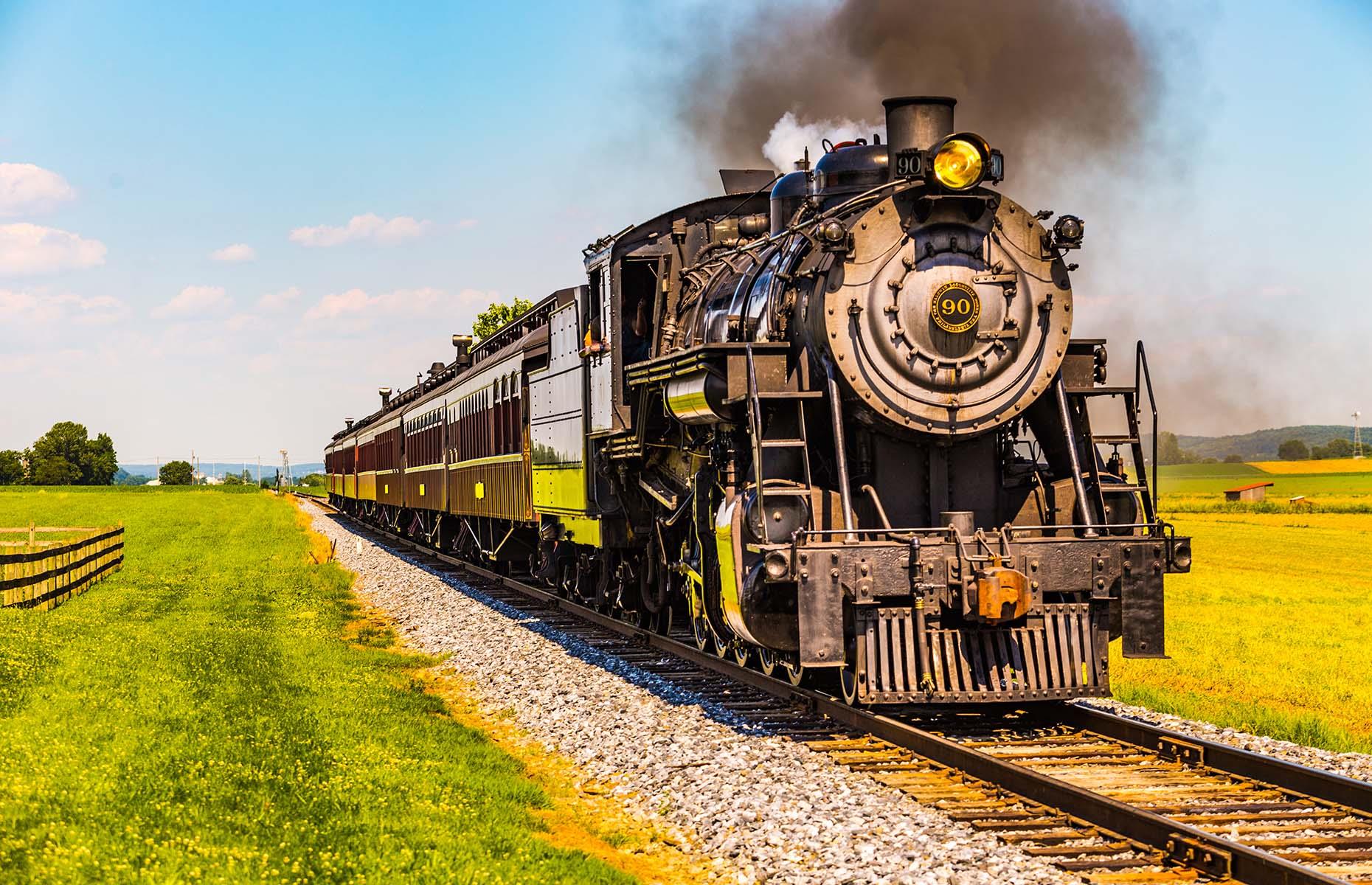 <p>America’s oldest operating railroad, the <a href="https://www.strasburgrailroad.com/">Strasburg Rail Road</a> first puffed off the buffers in 1832. Today it takes its passengers on a whistle-stop tour through Pennsylvanian Amish country. Touring the farmlands of Lancaster County, tended by the Amish, the regular excursion is a short but sweet 4.5 mile (7.2km) journey each way.</p>