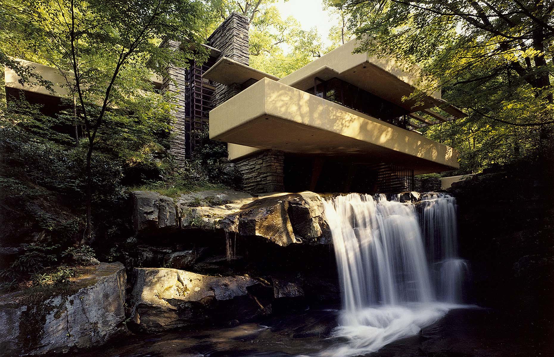 <p>It’s a rare treat to see one of Frank Lloyd Wright’s buildings exactly as he intended. Hovering over cascading waterfalls, the multi-tiered house somehow blends in with its forest surroundings and brings the outside in with numerous terraces, walkways and wall-to-ceiling windows. Built in 1935, the house was originally designed as a weekend home for the family of Liliane and Edgar Kaufmann Sr, owner of Kaufmann's Department Store. It was used by the family until 1963 when Edgar Kaufman Jr donated it to the Western Pennsylvania Conservancy.</p>