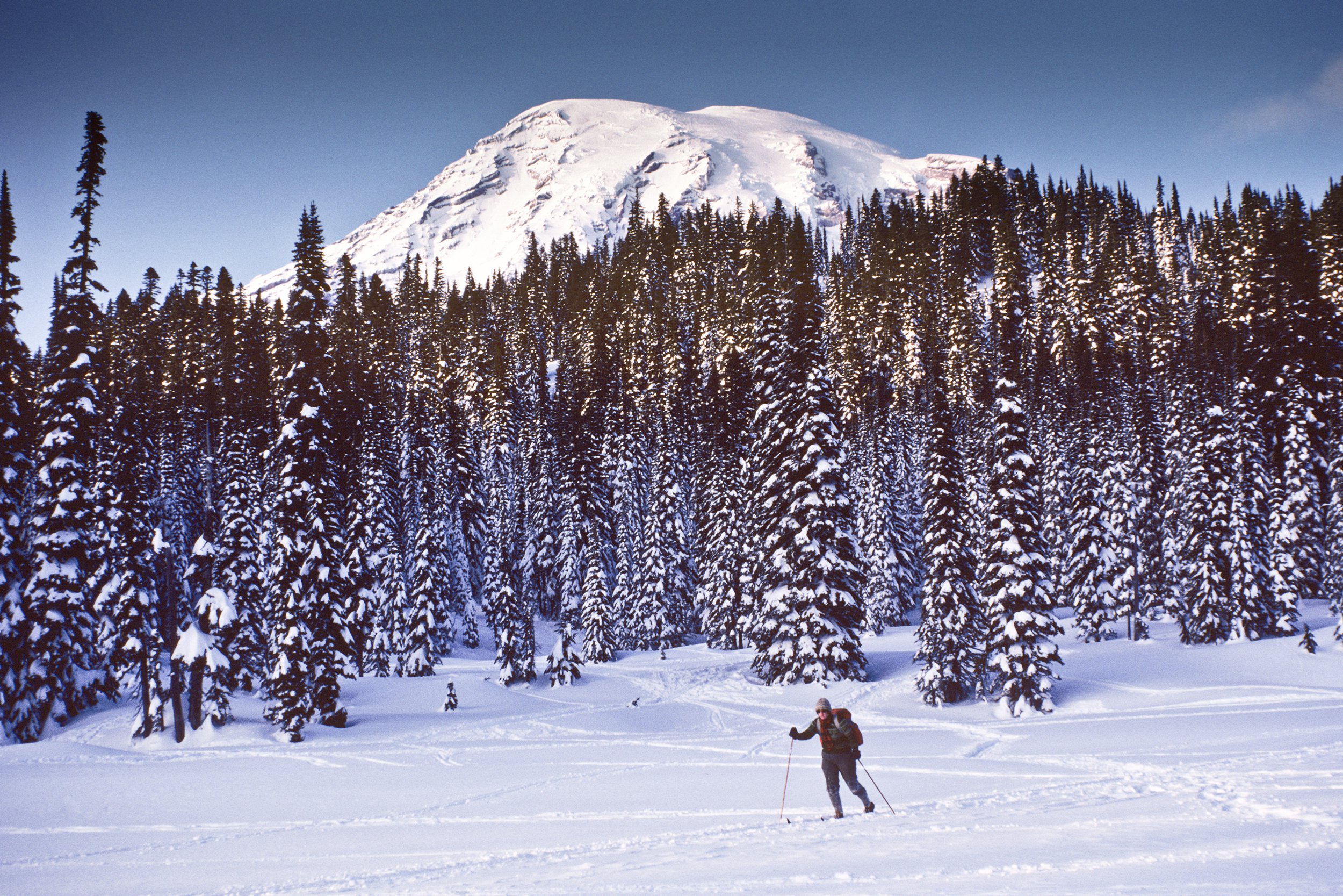 <p>With cold temperatures and heavy snowfall, winter usually hits <a href="https://www.nps.gov/mora/index.htm">Mount Rainier National Park</a> hard, often forcing roads to close. But if you come prepared, you can take advantage of the off-season with activities like winter camping, skiing, snowshoeing, and snowmobiling. If the weather's nice enough, consider hiking or biking Carbon River Road, which was closed to motor-vehicle traffic due to flooding in 2006.</p><br><p><b>Related:</b> <a href="https://blog.cheapism.com/safe-road-trips/">50 Picturesque Road Trips for Safer Travel During the Pandemic</a></p>