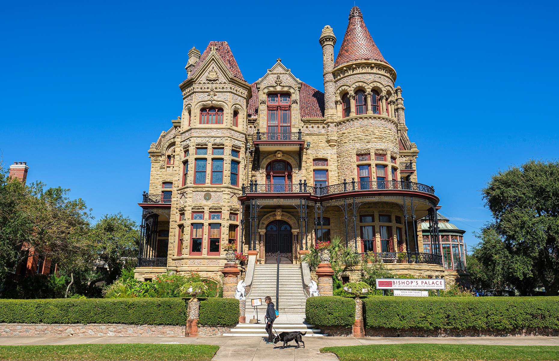 <p>It’s a little small for a palace, but this beloved Galveston property is deserving of its name. Built in 1892, the <a href="https://www.galvestonhistory.org/sites/1892-bishops-palace">Bishop's Palace</a> is an impressive example of Victorian architecture, with its red turrets, gargoyles and bold, circular towers. It was the brainchild of celebrated Galveston architect Nicholas Clayton, who built many of the city’s most beautiful buildings. Still a great source of city pride and now on the National Register of Historic Places, it's open for tours and occasionally for special events, such as high tea.</p>