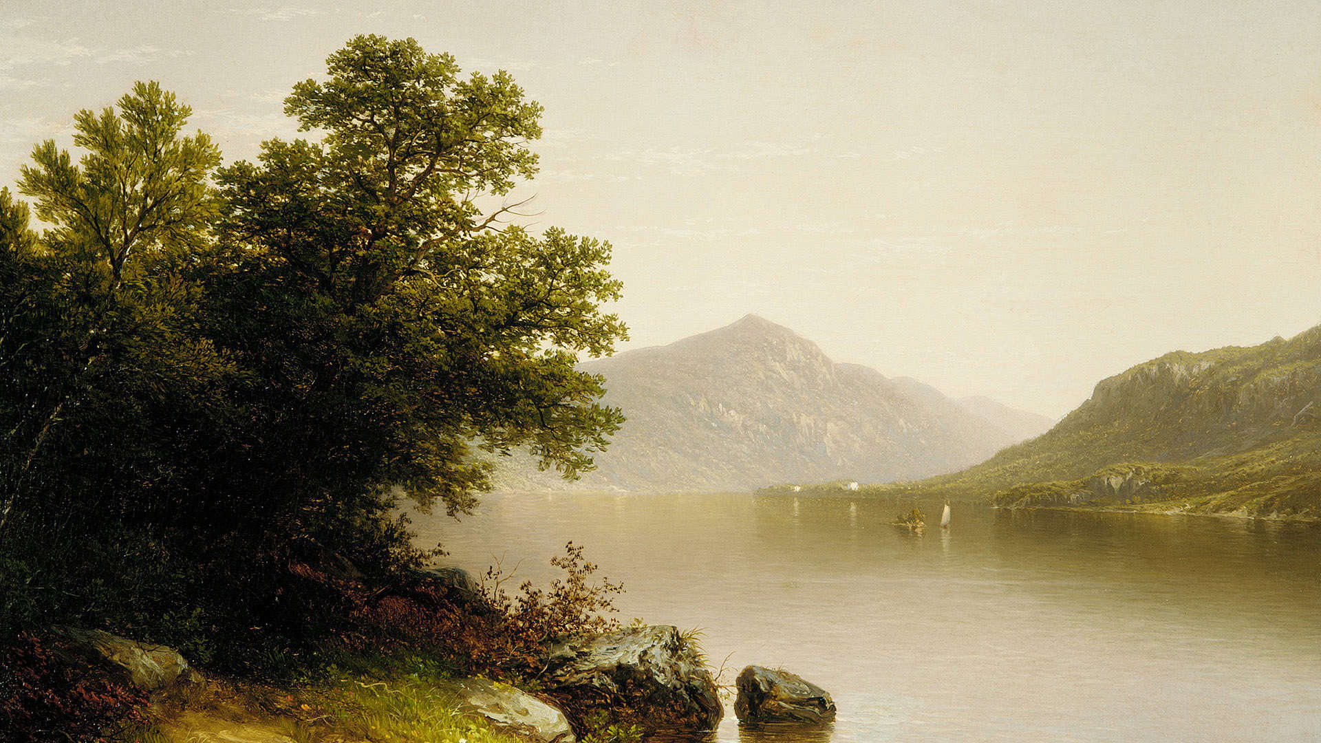 Слайд 1 из 11: Casilear Lake George, Painting by John William Casilear