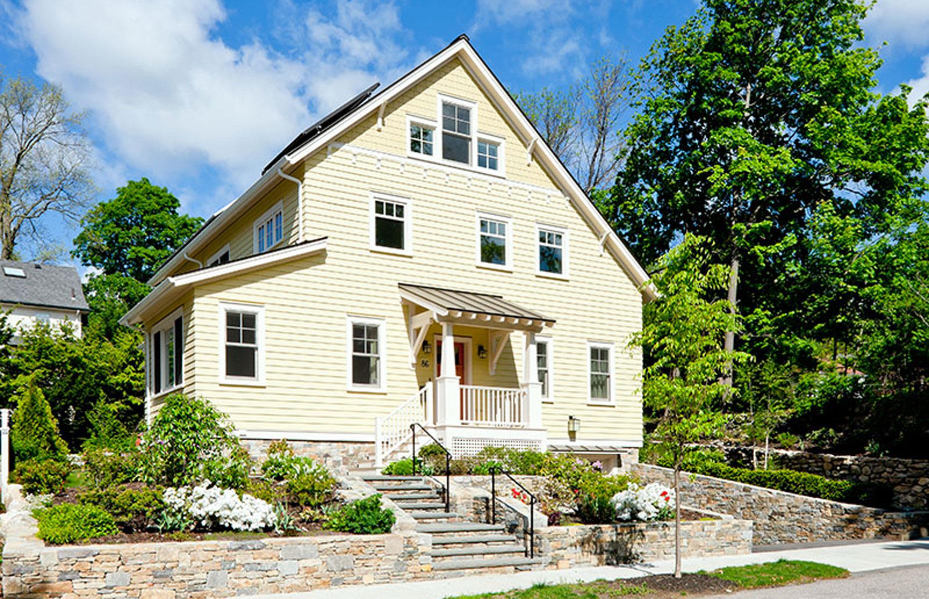 <p>This custom clapboard home in Belmont, Massachusetts is notable for being one of the greenest residential properties in the state. The handiwork of <a href="http://plattbuilders.com/">Platt Builders</a>, the house has everything from low-E windows and high-performance insulation, to solar panels on the roof.</p>