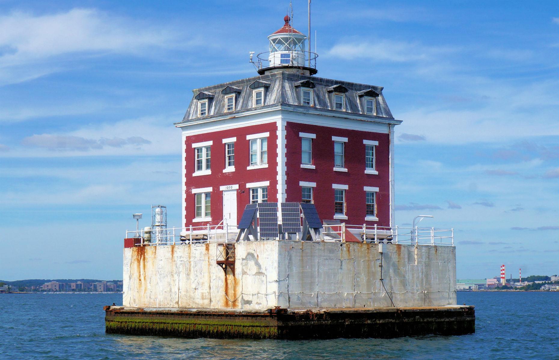 <p>This quirky three-story, 11-room brick light station sits in the Thames River at the mouth of New London's harbor on its own man-made island. It owes its unique appearance to the fact that two wealthy local homeowners created the structure in the image of their own grand houses. Completed in 1909, it was one of the last lighthouses to be built in New England and it's still in use today. </p>