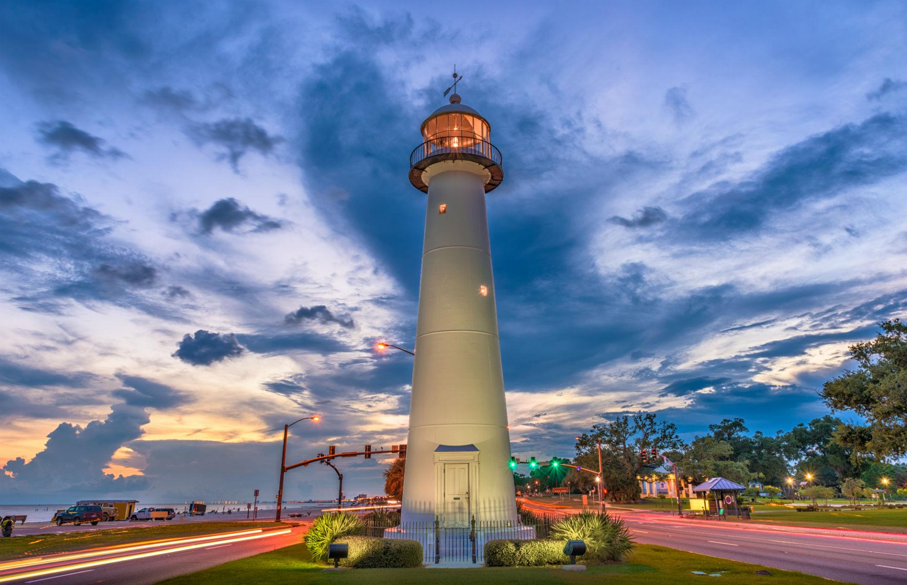 <p>Built in 1848, Biloxi was one of the first cast-iron lighthouses in the South. It’s also the only lighthouse in the country to be located in the middle of a major highway. Standing at 64 feet (19.5m) tall, the lighthouse was in service until 1939. The tower has been battered by, and survived, many storms including Hurricane Katrina in 2005 and has become a symbol of resilience for the residents of Biloxi. </p>