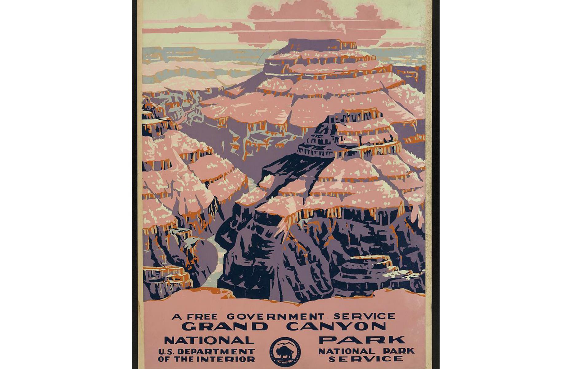 <p>The mighty Grand Canyon could easily do without promo posters – the drama of those burnt red rocks sells itself. But this advert from the National Park Service and the US Department of the Interior is captivating nonetheless. The poster dates to the 1930s and shows the canyon's Mars-like landscape capped by clouds. </p>  <p><a href="https://www.loveexploring.com/gallerylist/100304/40-places-you-wont-believe-are-on-earth"><strong>These 40 places look like they're on another planet</strong></a></p>