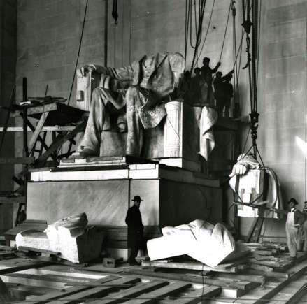 The Statue of Abraham Lincoln is installed at the Lincoln Memorial