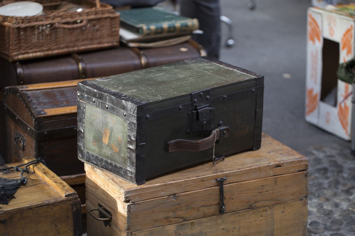 <p>Antique American trunks in good condition generally might be worth a few hundred dollars. But if you are dreaming of a garage sale super-score, bring home a trunk from the luxury French design house Louis Vuitton. A brass Louis Vuitton Explorer trunk from 1888 <a href="https://thehotbid.com/2019/05/31/sold-christies-hong-kong-sold-that-gorgeous-1888-brass-louis-vuitton-trunk-for-scroll-down-to-see/">sold at auction </a>in 2019 for $159,200.</p>