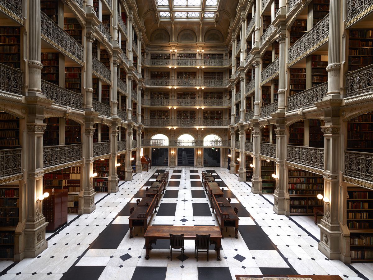 <p>Baltimore's <a href="http://peabodyevents.library.jhu.edu/">George Peabody Library</a> is so much more than a home for books: It also serves as an extravagant wedding and event venue for those willing to rent the space. With five tiers of balconies and more than 300,000 volumes of reading material, the library offers an elegant setting for wining, dining, and, of course, researching.</p>
