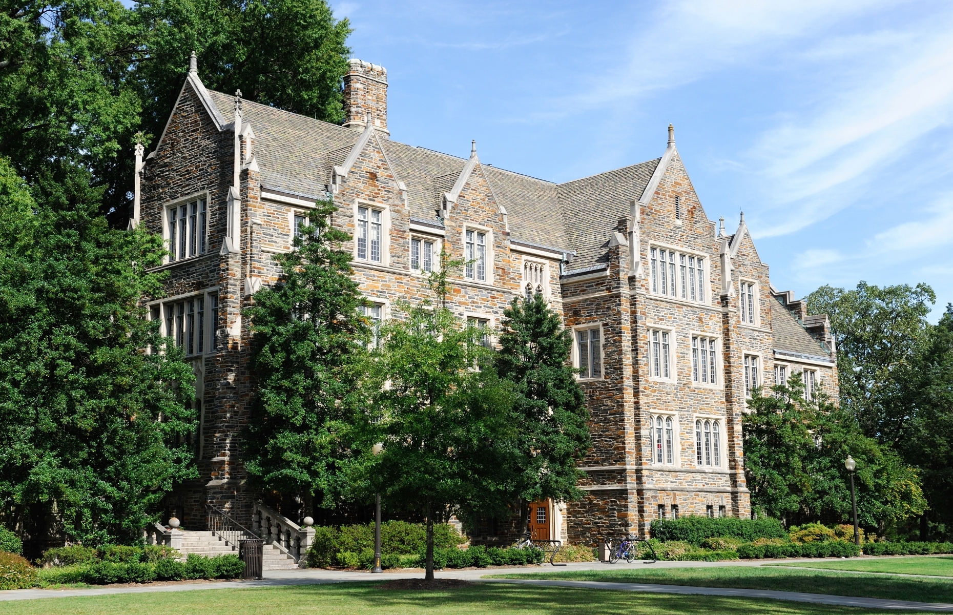 <p>Duke University has been called a “<a href="http://admissions.duke.edu/setting/campus" rel="noreferrer noopener">university in the forest</a>” because of the 7,200 acres of forested land within its massive campus, whose buildings were designed in the Collegiate Gothic and Georgian styles.</p>