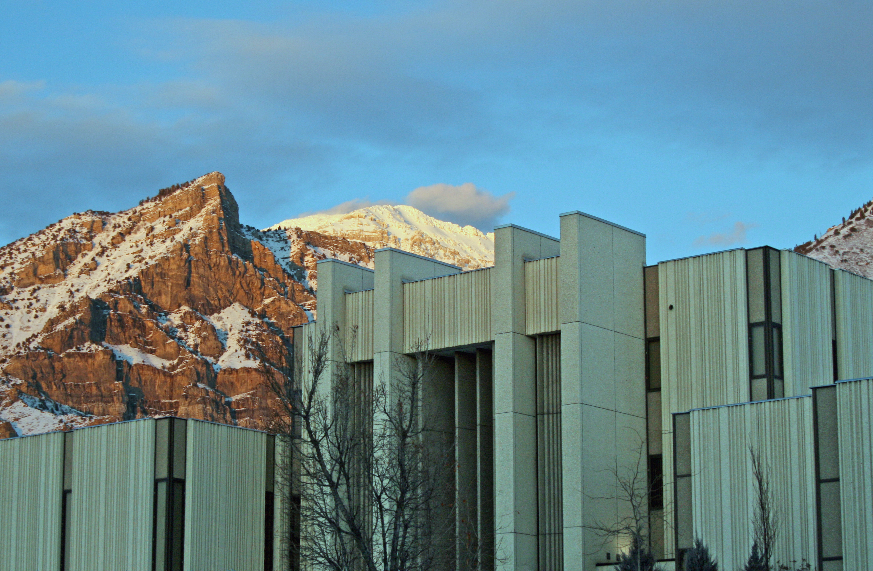 <p><a href="https://www.byu.edu/" rel="noreferrer noopener">Brigham Young University</a> sits at the base of Utah’s Wasatch Mountains and is home to some striking modern buildings such as the J. Reuben Clark Law School (pictured).</p>