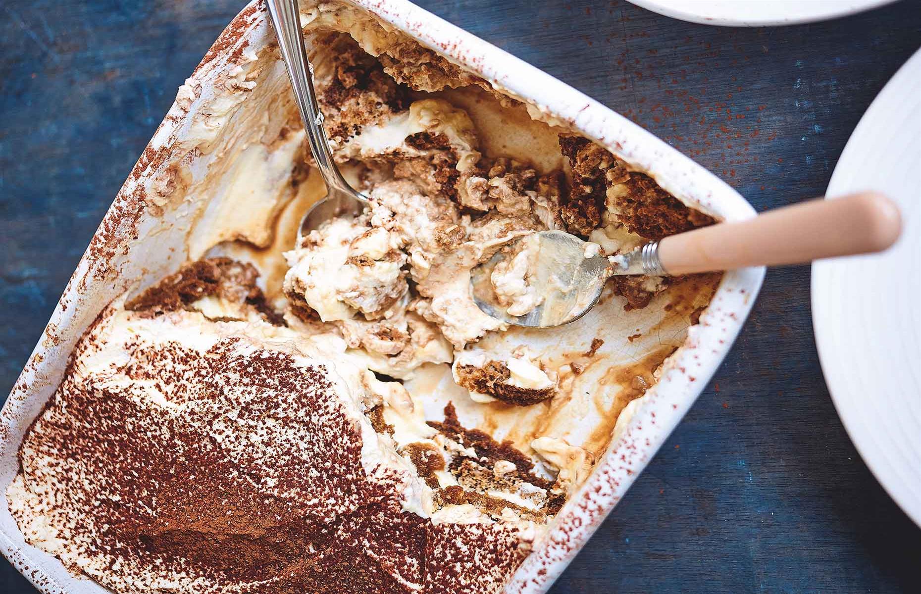 <p>Classic tiramisù, made with eggs and mascarpone, usually needs a long time sitting in the refrigerator to set. But this quick version uses instant coffee granules, pillowy whipped cream and store-bought sponge fingers to save time.</p>  <p><strong><a href="https://www.lovefood.com/recipes/100298/mob-kitchen-easy-tiramisu-recipe">Get the recipe for 12-minute tiramisù here</a></strong></p>