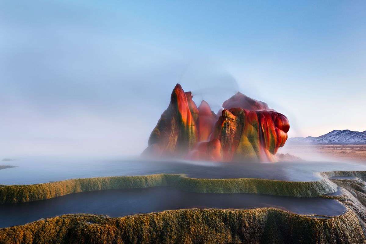 <p>Because the Fly Geyser was previously located on private land, travelers had to drive along Nevada State Route 34 to view it. Earlier this month, though, the <a href="http://journal.burningman.org/2016/06/news/official-announcements/we-bought-fly-ranch/">Burning Man</a> festival purchased the land, which means the formation will eventually be available for closer public viewing. </p>