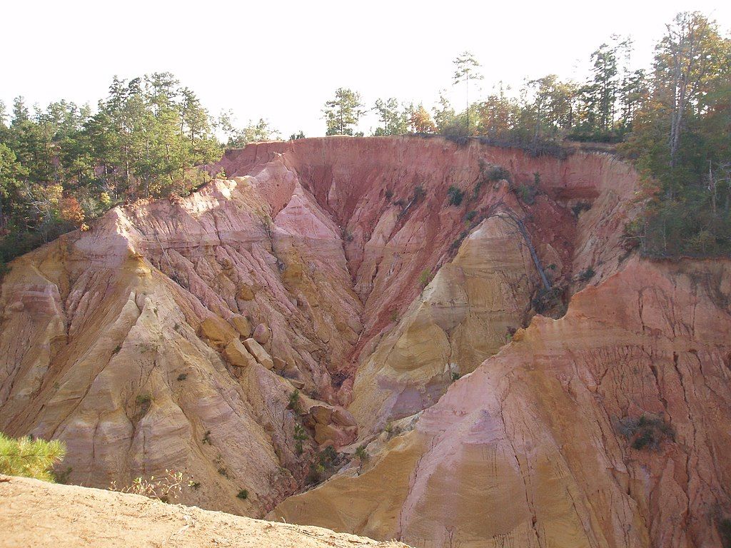 <p>Behold: The prettiest, coolest hike ever!! Nicknamed the <a href="https://www.atlasobscura.com/places/red-bluff-little-grand-canyon">"Little Grand Canyon,"</a> The scenic trail around the red clay canyon is full of stunning views, a creek, and...a road that the still-eroding canyon sort of ate up. Basically: It's Instagram Gold.</p><p><em>(Photo credit: <a href="https://commons.wikimedia.org/wiki/User:IcknieldRidgeway" title="User:IcknieldRidgeway">IcknieldRidgeway</a>.)</em></p>