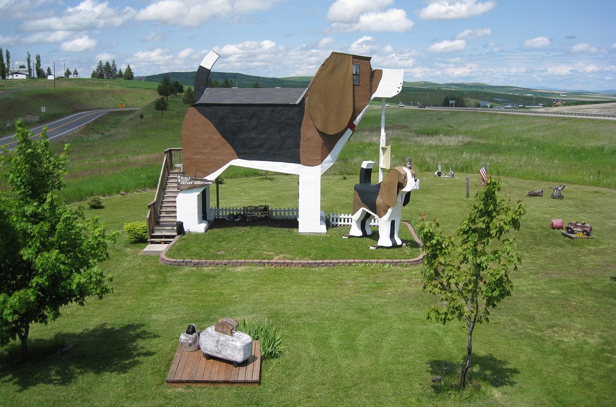 <p>Dog lovers can <a href="https://www.countryliving.com/life/travel/a35231/beagle-shaped-dog-bark-hotel/">book a stay</a> at this beagle-shaped inn through Airbnb. Built and run by artists Dennis Sullivan and Frances Conklin, the <a href="https://www.airbnb.com/rooms/26707">Dog Bark Park Inn</a> in Cottonwood, Idaho features a loft bedroom and additional sleeping space above the dog's muzzle. </p>