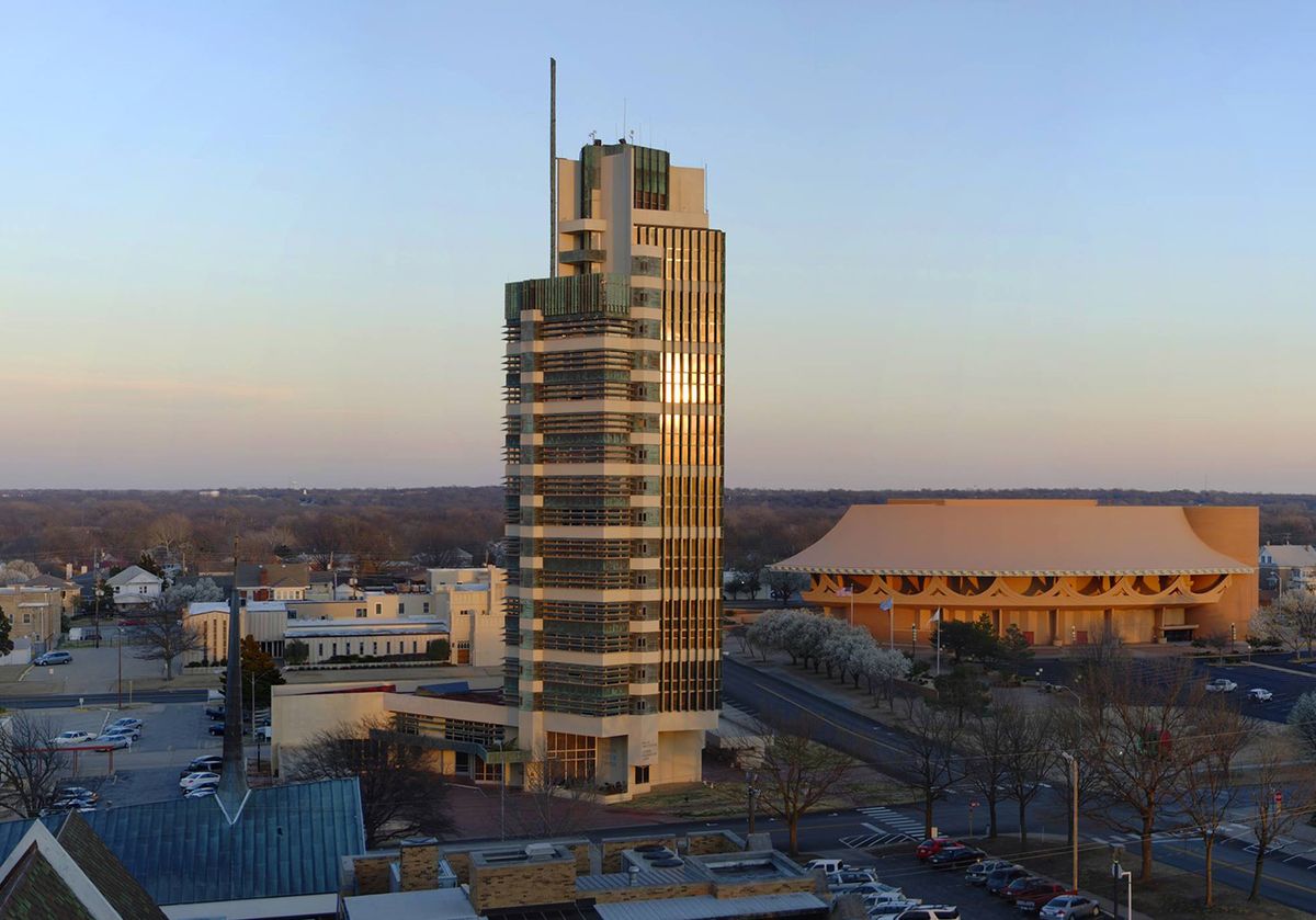<p>The <a href="https://www.pricetower.org">Price Tower</a> in Bartlesville, Oklahoma is the only skyscraper ever designed by Frank Lloyd Wright. Originally meant to be a New York City apartment building, the tower was eventually built in Oklahoma as an office building for a pipeline construction company in 1956. In 2003, part of the tower was turned into a hotel.</p>