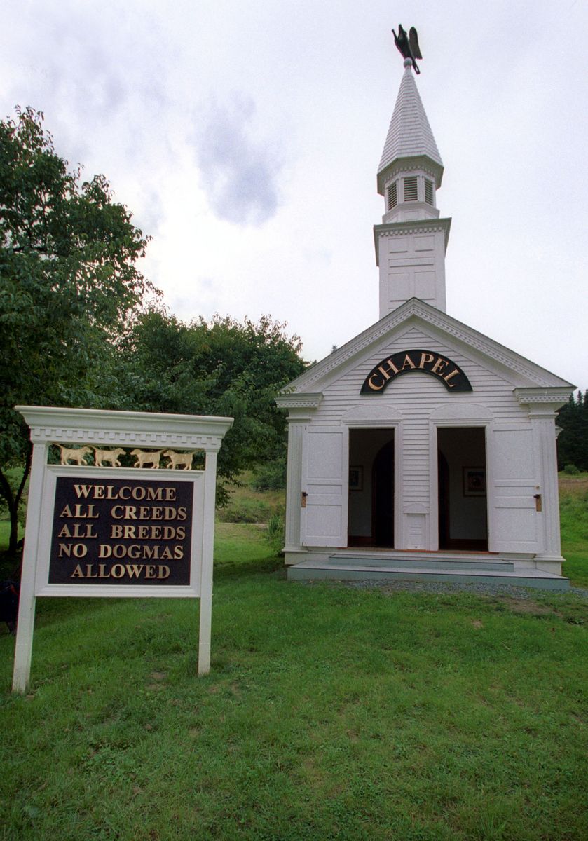 <p>On a 150-acre plot of land in St. Johnsbury, Vermont called Dog Mountain, you'll find the <a href="https://www.dogmt.com/Dog-Chapel.html">Dog Chapel</a>, where grieving pet owners can find closure after losing their beloved dogs. Inside, the walls are covered in tributes to <a href="https://nypost.com/2017/02/20/inside-the-vermont-chapel-built-for-dogs/">canines that have passed away</a>.</p>