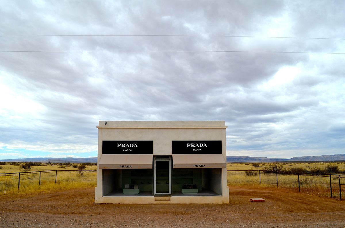 <p>The compact <a href="https://www.atlasobscura.com/places/prada-marfa">Prada storefront in Marfa, Texas</a> has never been open for business—it's actually an art project designed by the Berlin-based artist duo <a href="https://www.perrotin.com/artists/Elmgreen_et_Dragset/32#news">Elmgreen & Dragset</a>. </p>