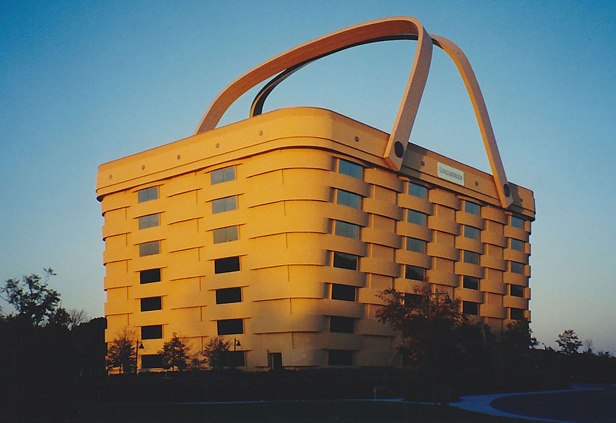 <p>Known as the"<a href="https://www.countryliving.com/real-estate/news/a46411/longaberger-basket-building-sold/">World's Largest Basket</a>," this giant, basket-shaped building was originally built as the HQ for the <a href="http://www.longaberger.com/">Longaberger</a> basket company. The quirky building, located in Newark, Ohio, was recently <a href="https://www.countryliving.com/life/travel/a37811/basket-office-building-longaberger/">bought for a mere $1.2 million</a> and is currently undergoing restoration. </p>